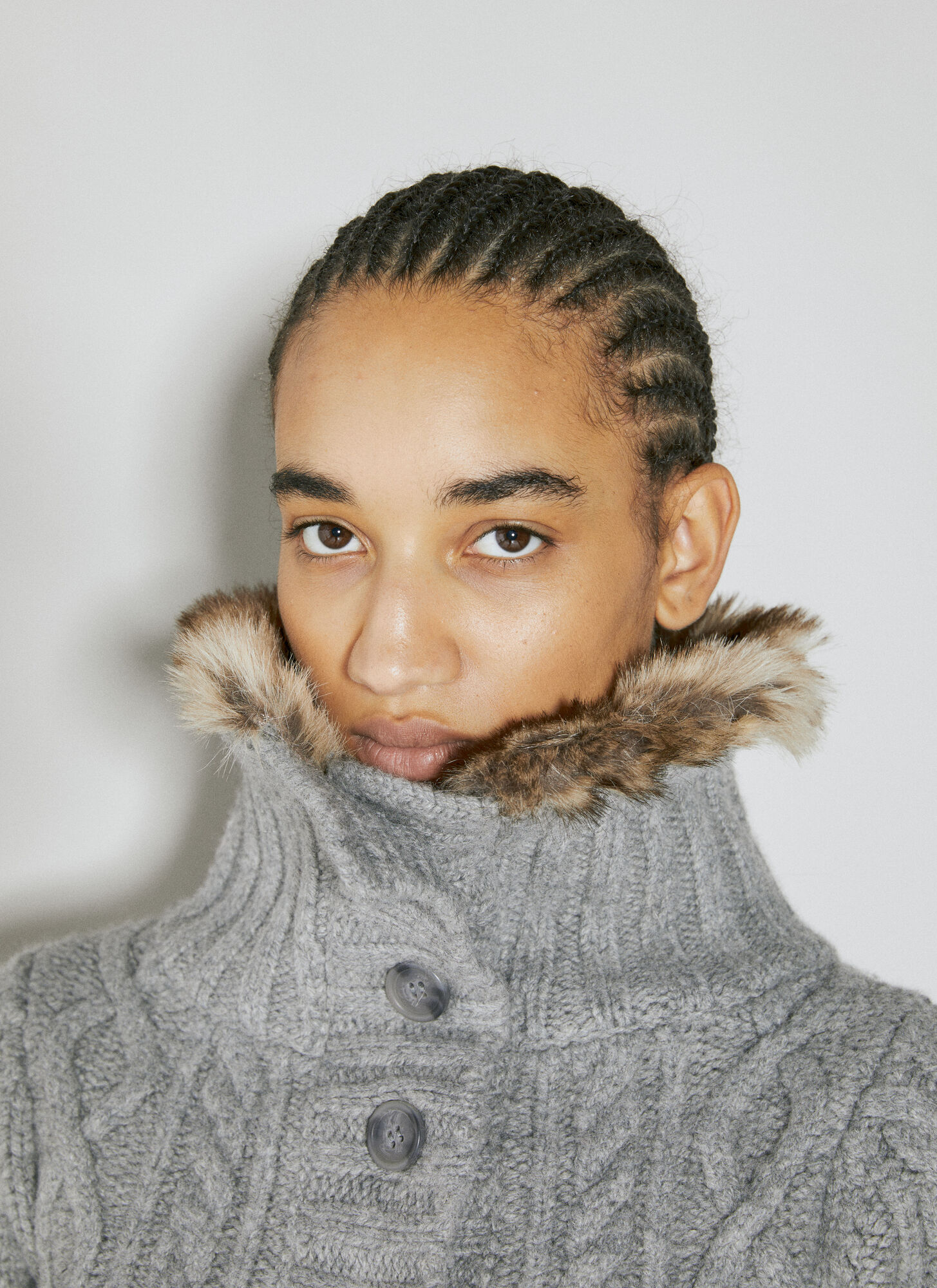  Guess Usa Guess Usa Faux Fur Cable Sweater - Frau Strick Grey Xl 
