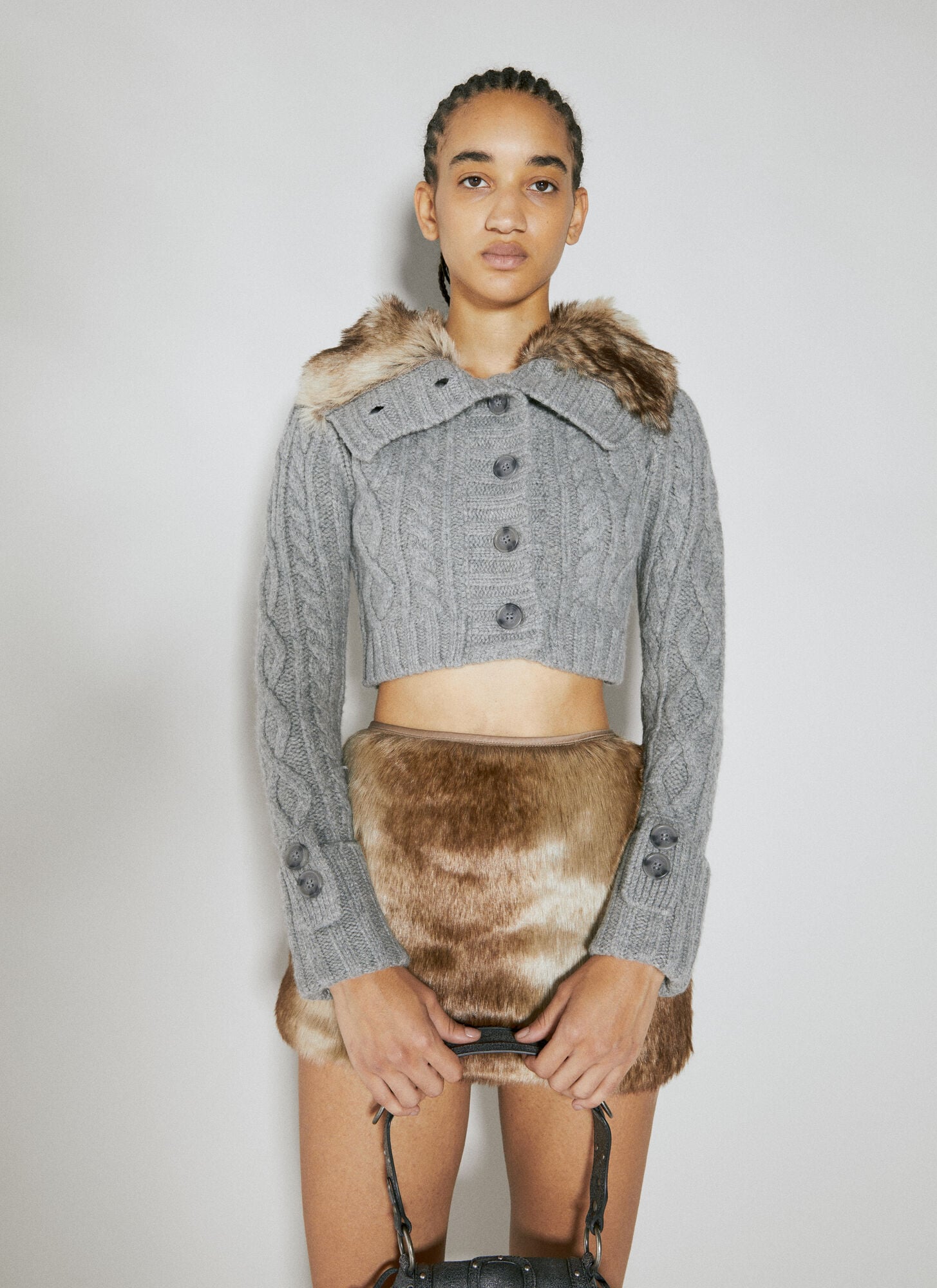  Guess Usa Guess Usa Faux Fur Cable Sweater - Frau Strick Grey Xl 