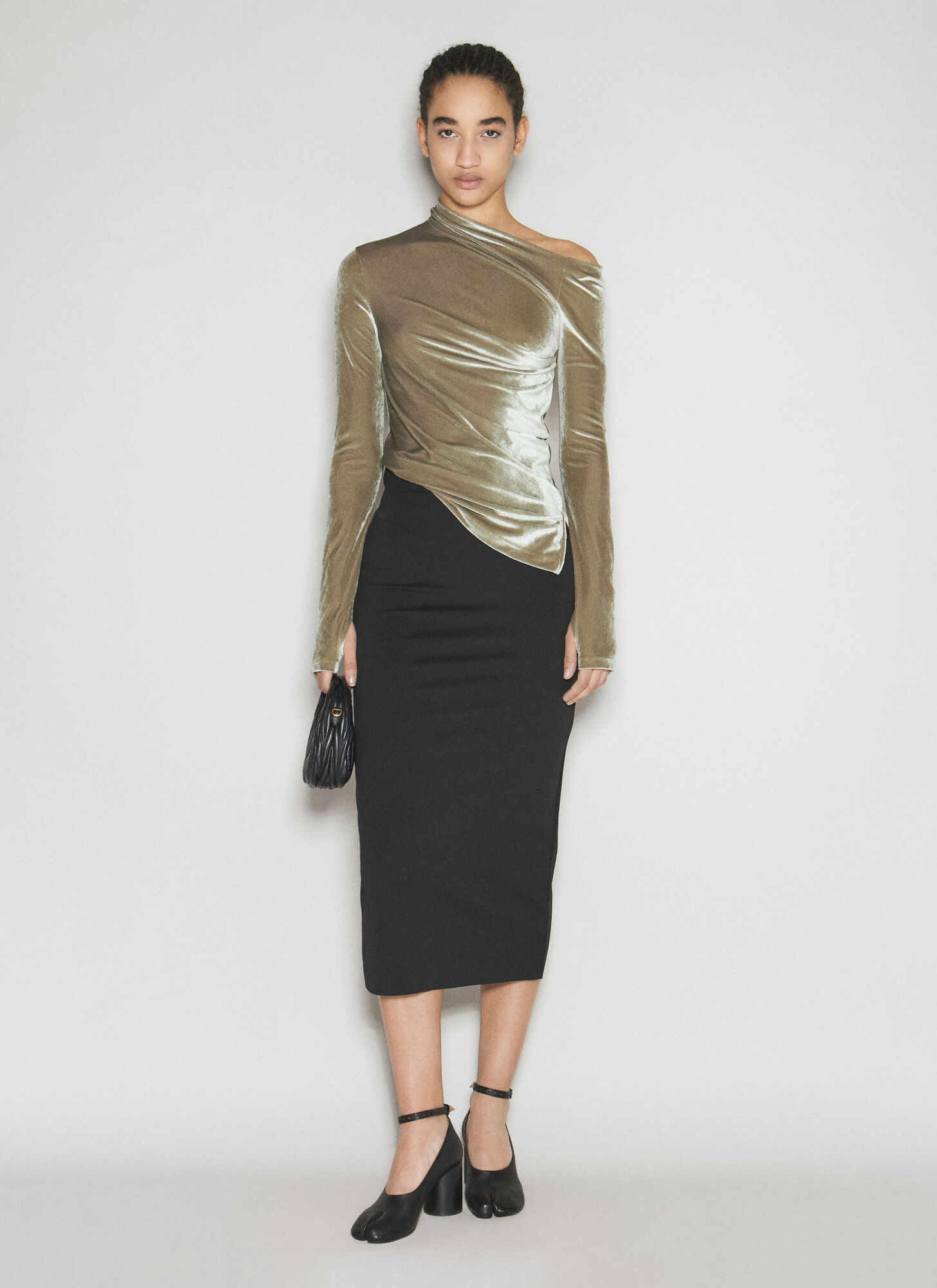  Helmut Lang Helmut Lang Velvet Asymmetrical Top - Frau Tops Green L 