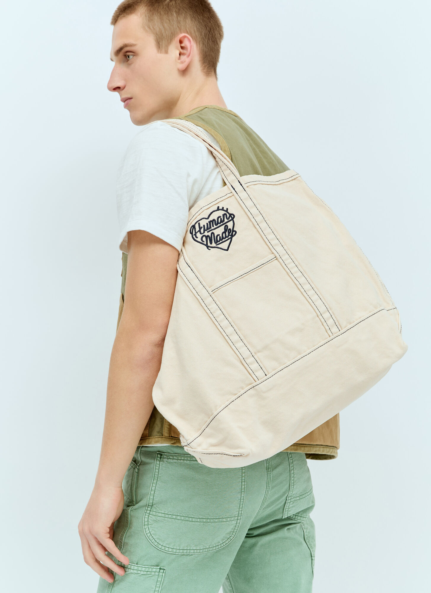 Shop Human Made Garment Dyed Tote Bag In Cream