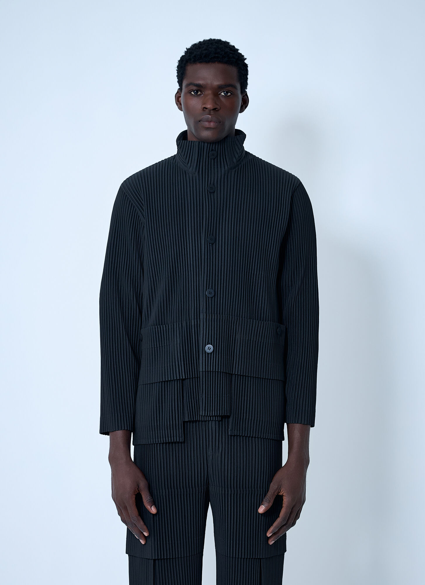 Issey Miyake Pleated Pocket Panel Jacket In Gray