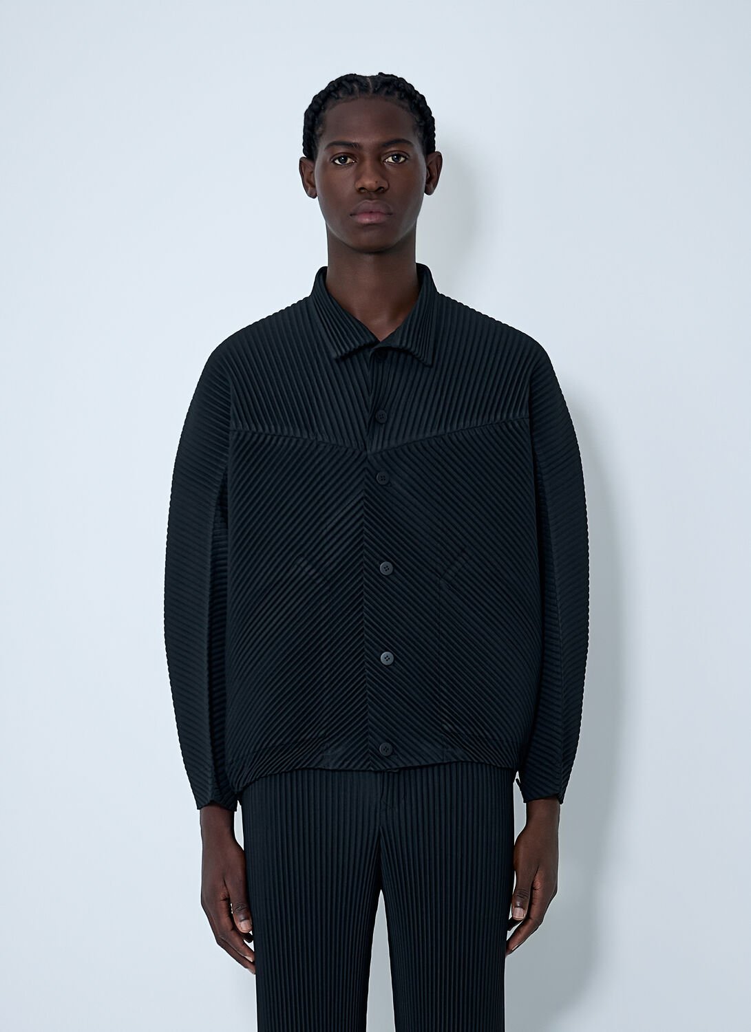 Issey Miyake Pleated Jacket In Blue