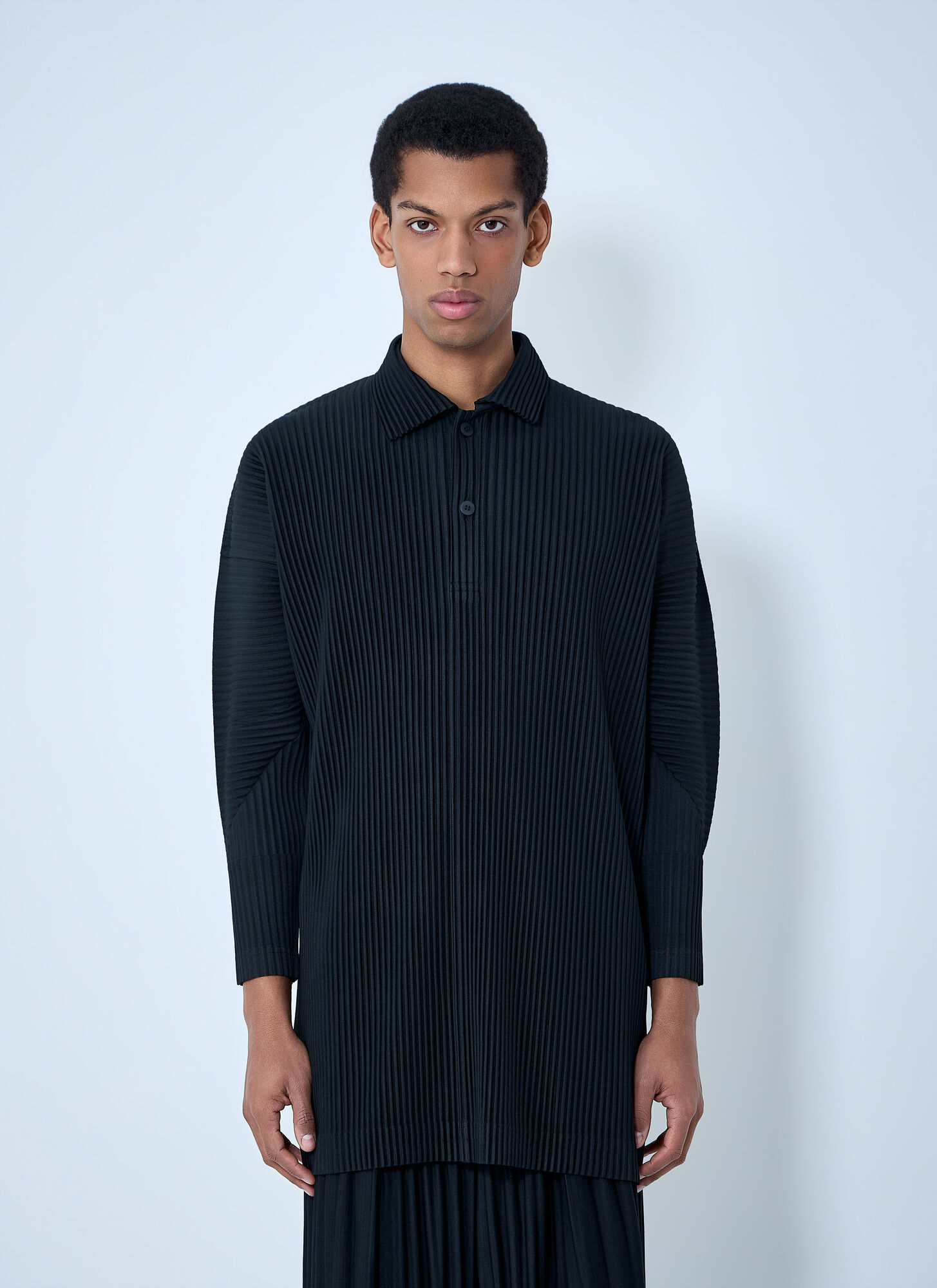 Homme Pliss Issey Miyake Pleated Polo Shirt - Man Polo Shirts Black 4　Homme Plissey Miyake プリーツ ポロシャツ - メンズ ポロシャツ ブラック 4 Homme