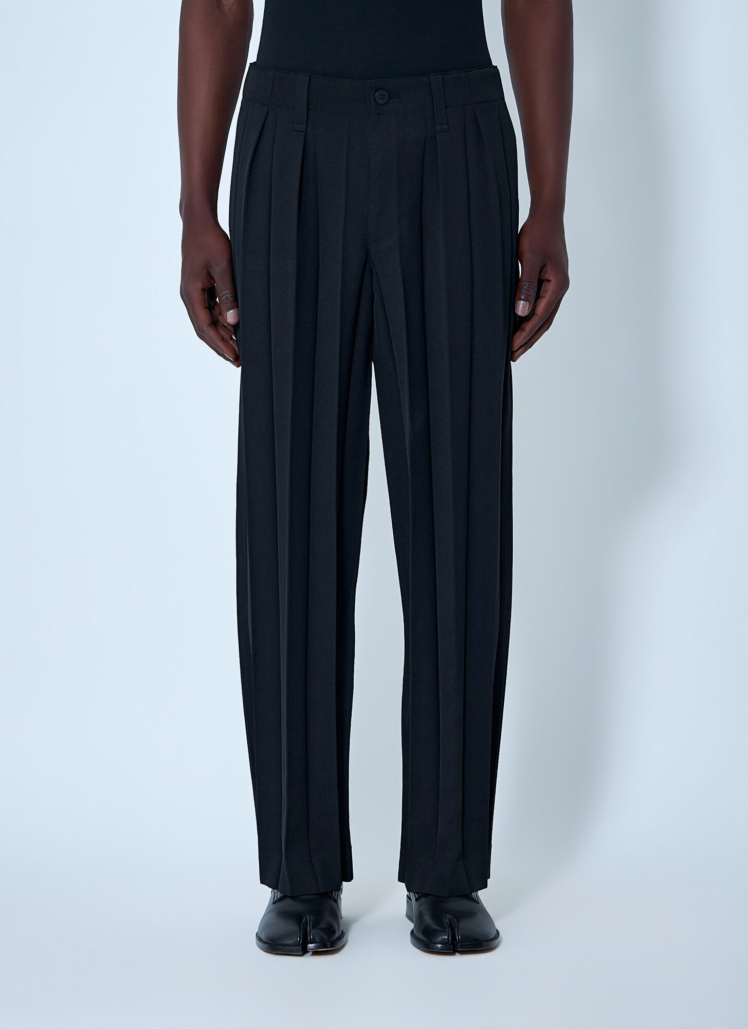 Homme Plissé Issey Miyake Men's Black Pleated Wool-Blend Trousers - Man Pants 1