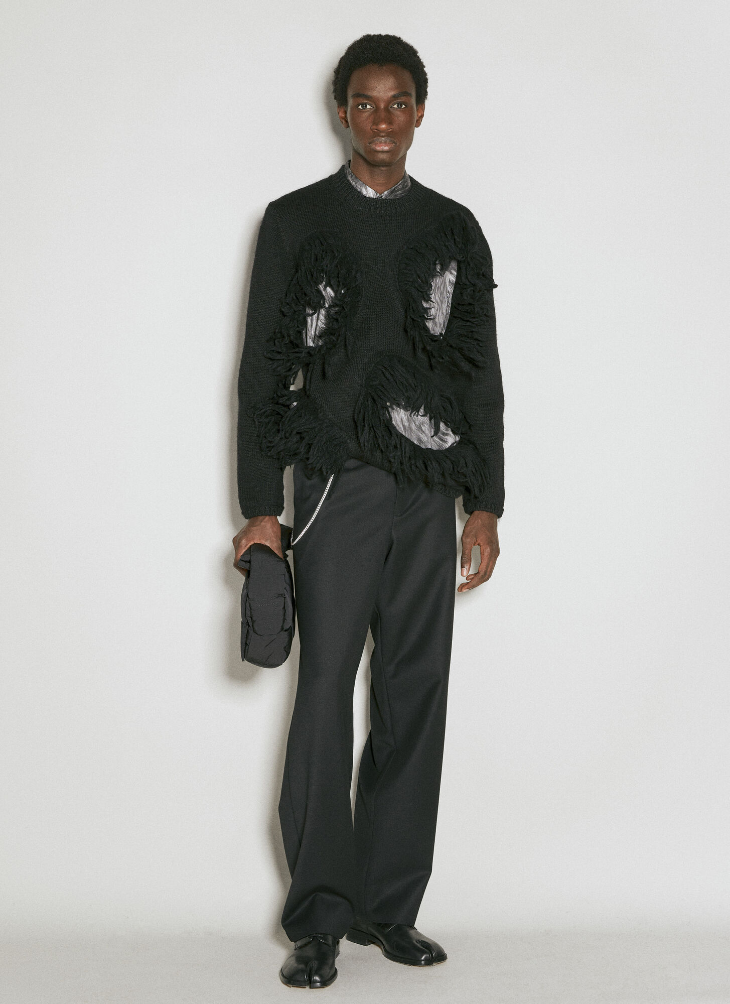  Comme Des Garçons Homme Plus Comme Des Garçons Homme Plus Cut-out Wool Sweater With Tassle Edge - Mann Strick Black 3 