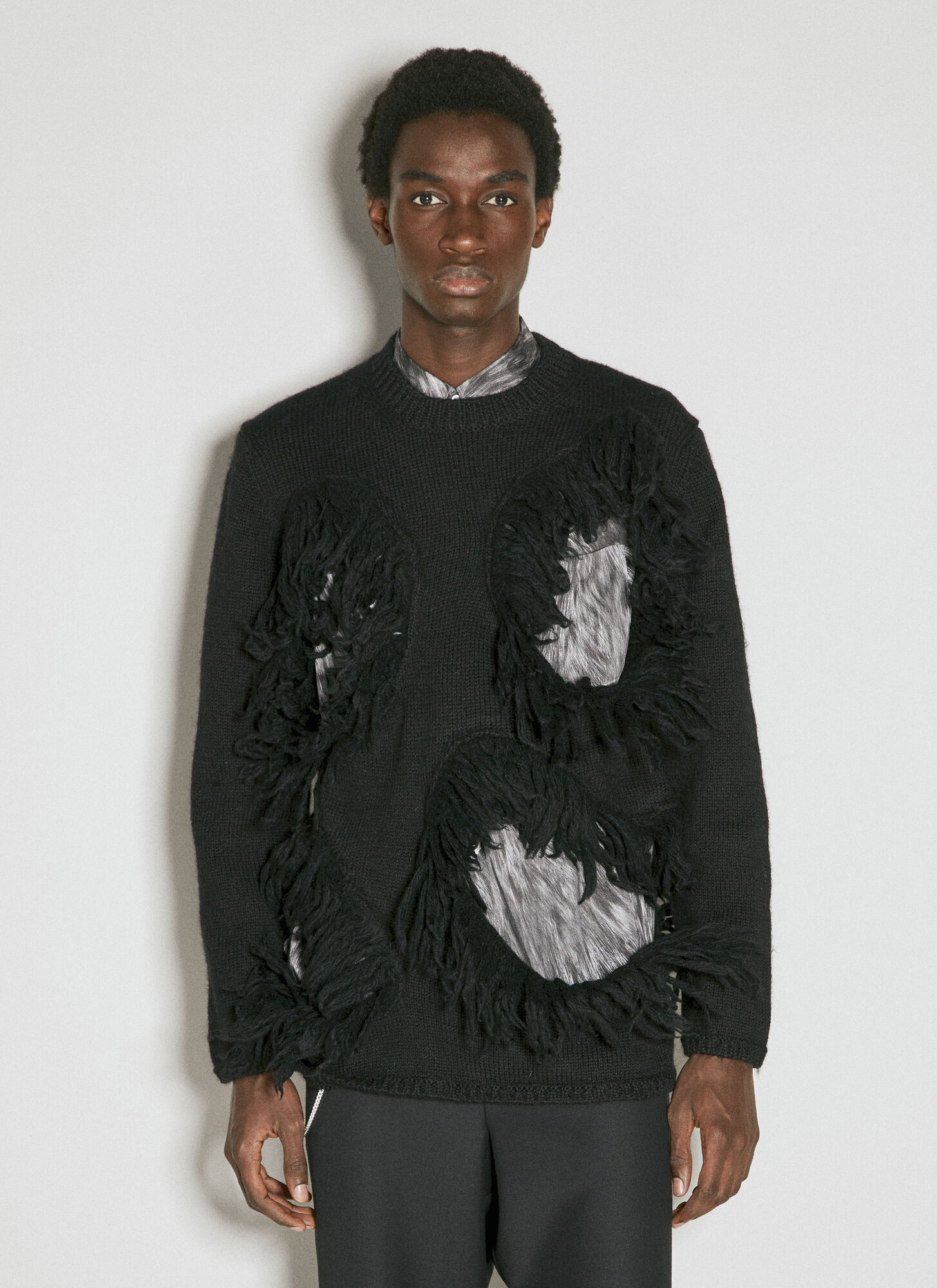 Comme Des Garçons Homme Plus Comme Des Garçons Homme Plus Cut-out Wool Sweater With Tassle Edge - Mann Strick Black 3 