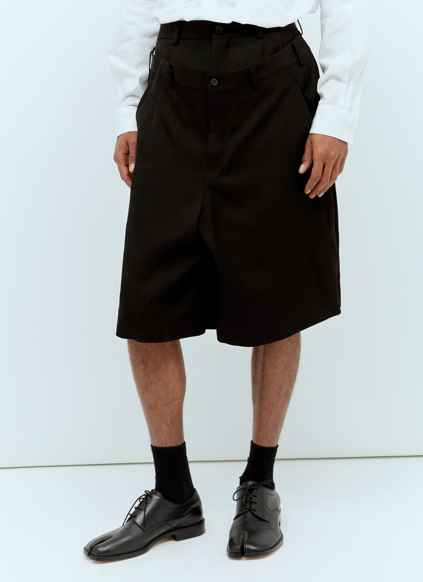 Shop Comme Des Garçons Homme Deux Draped Front Bermuda Shorts In Black