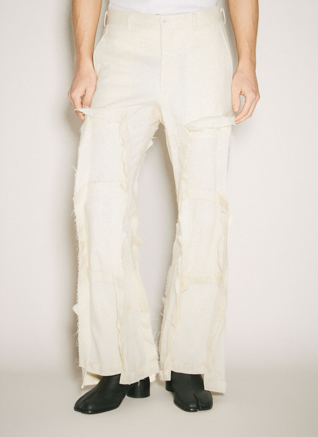 Comme Des Garçons Homme Deux Frayed-details Tailored Trousers In Cream
