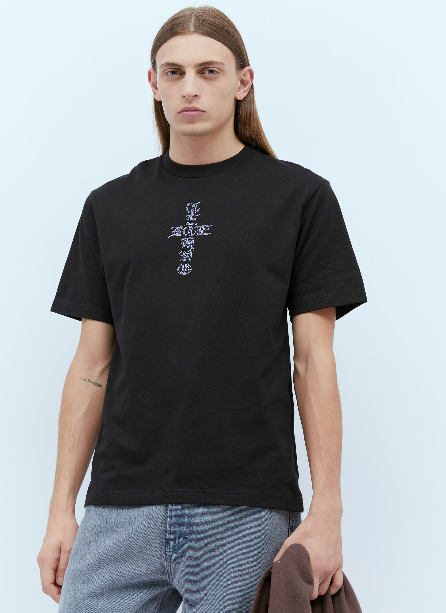 Ice & Techno Cross Logo Print T-shirt In Black