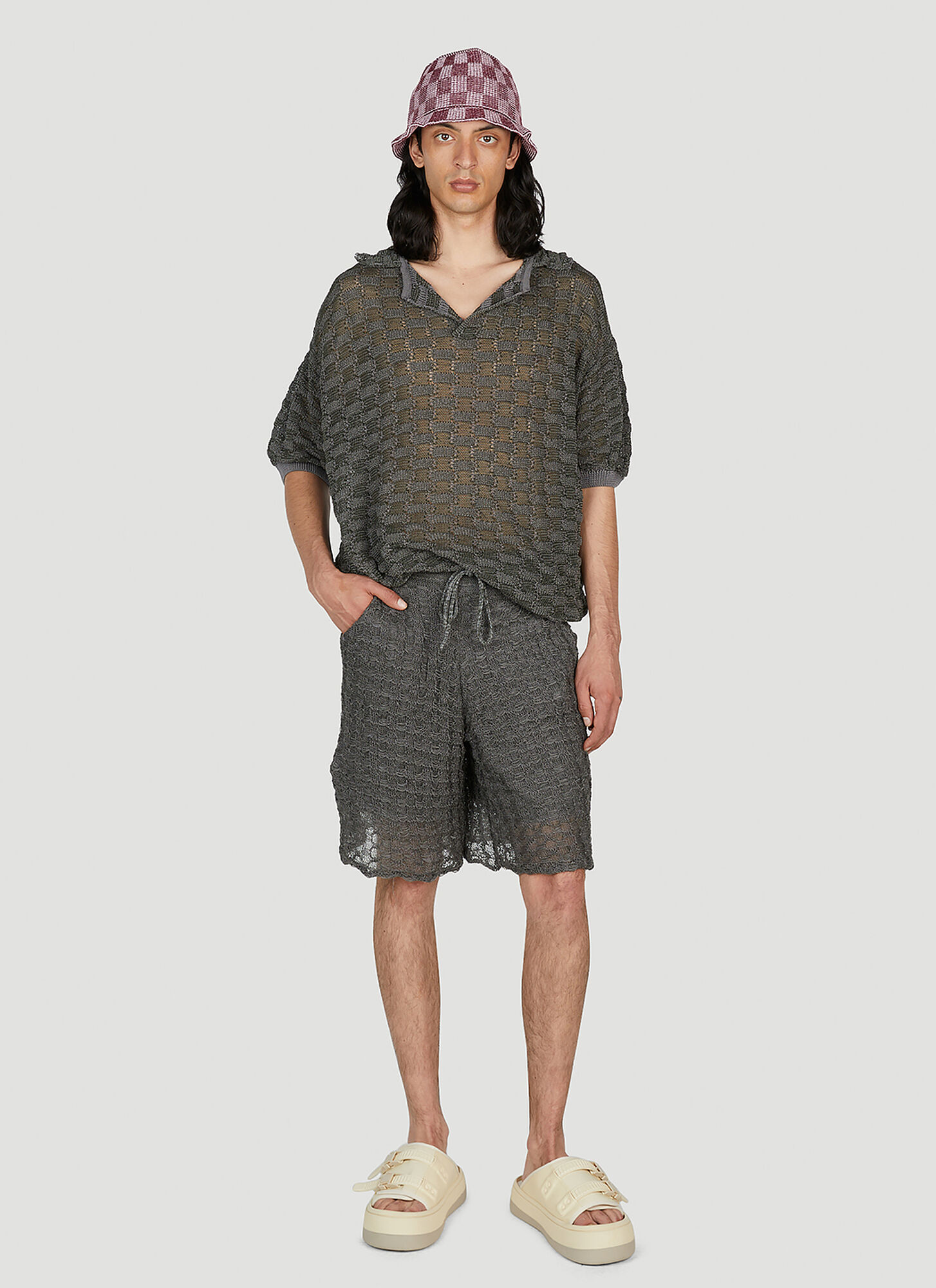  Isa Boulder Isa Boulder Basket Weave Polo Shirt - Mann Polo Shirts Grey M 