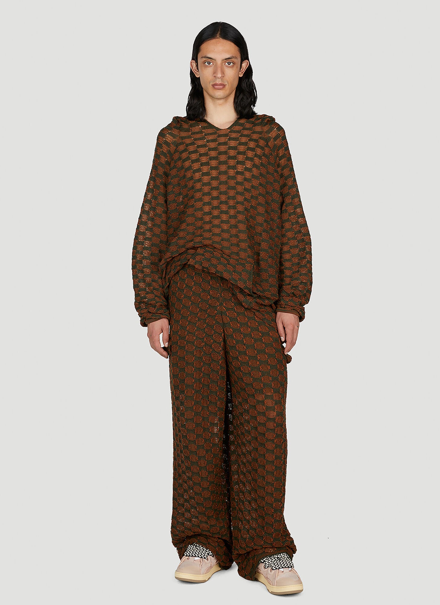  Isa Boulder Isa Boulder Check Knit Hooded Sweater - Mann Strick Brown L 