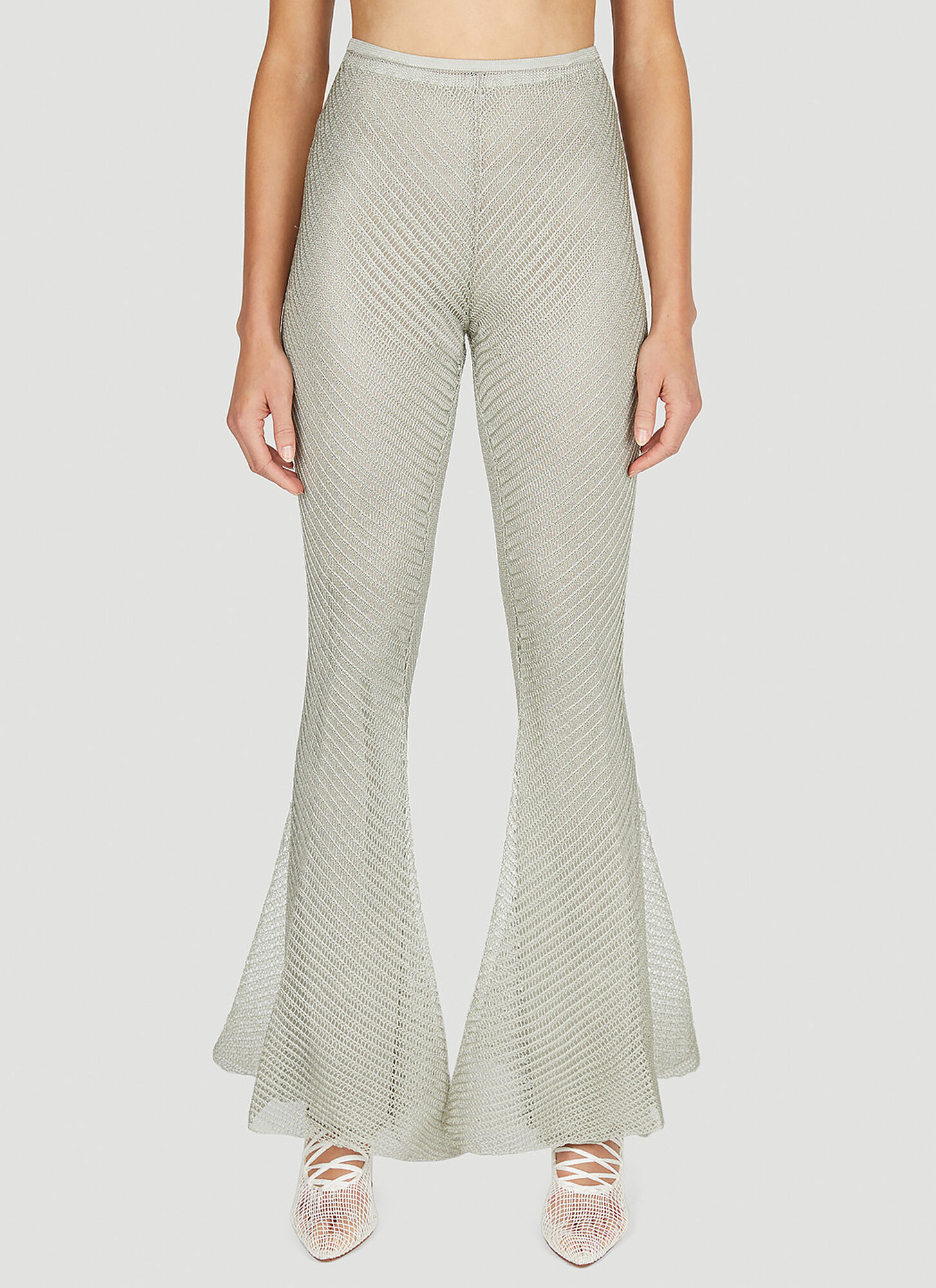Isa Boulder Women's Silver Moire Flared Pants - Woman Pants L