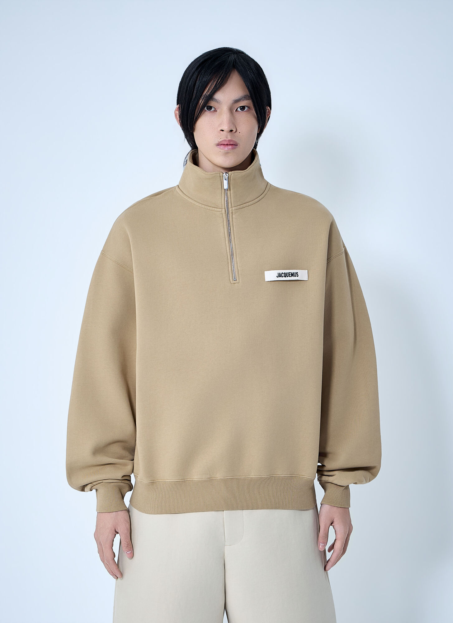 Jacquemus Le Camionneur Gros Grain Zip Sweatshirt - Man Sweatshirts Beige L　Jacquemus The Trucker Gros Grain Zip スウェットシャツ - 男性スウェットシャツ ベージュ L Jacquemus