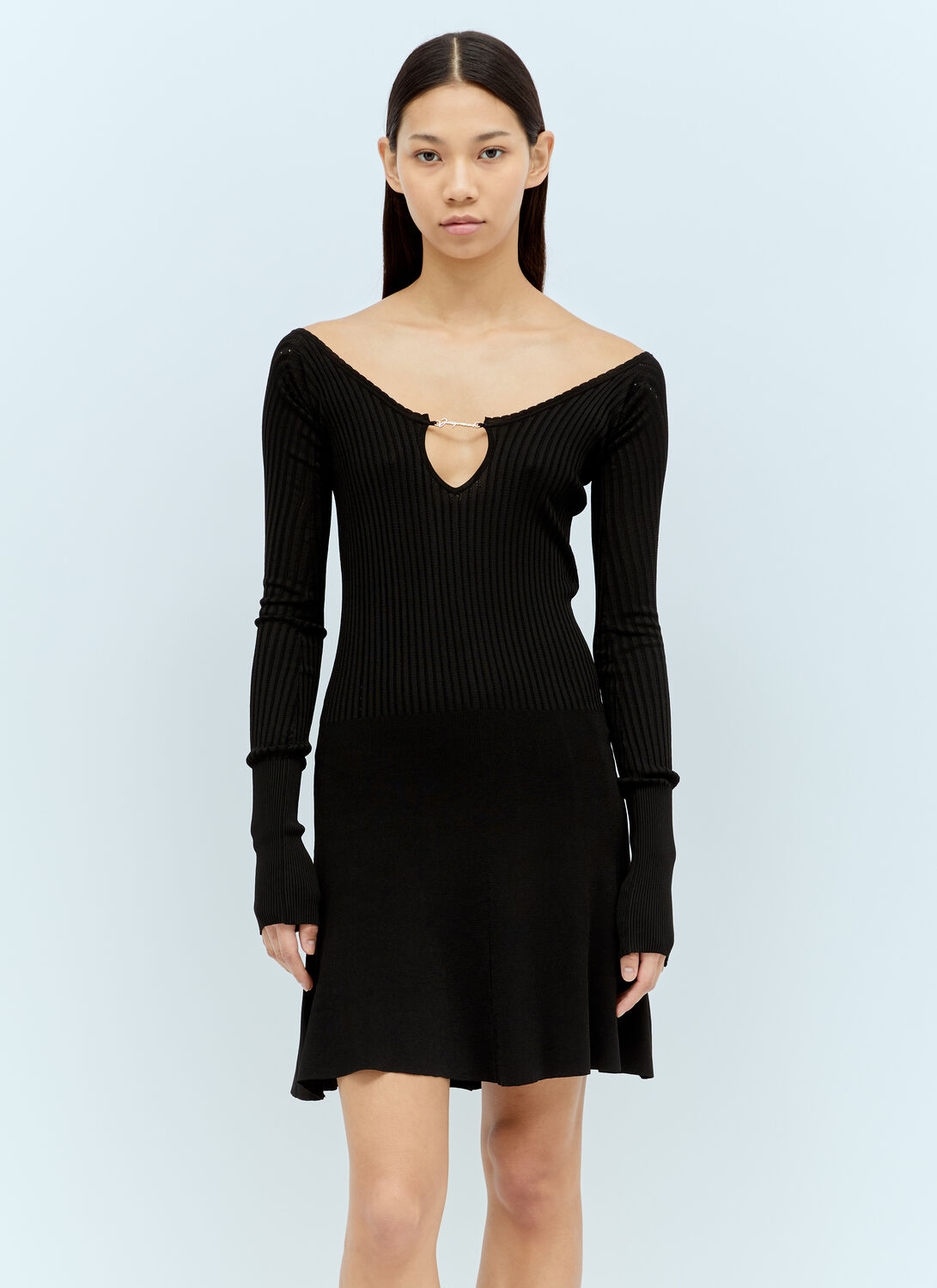Jacquemus Womens Black Logo-plaque Slim-fit Knitted Mini Dress In Black