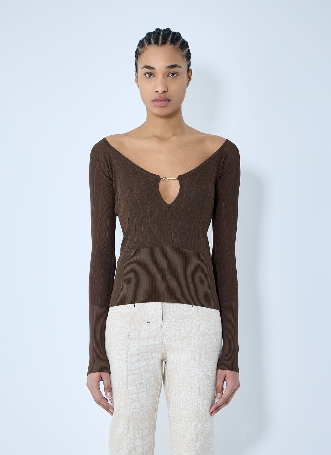 Jacquemus Pralu Ribbed-knit Top In Brown