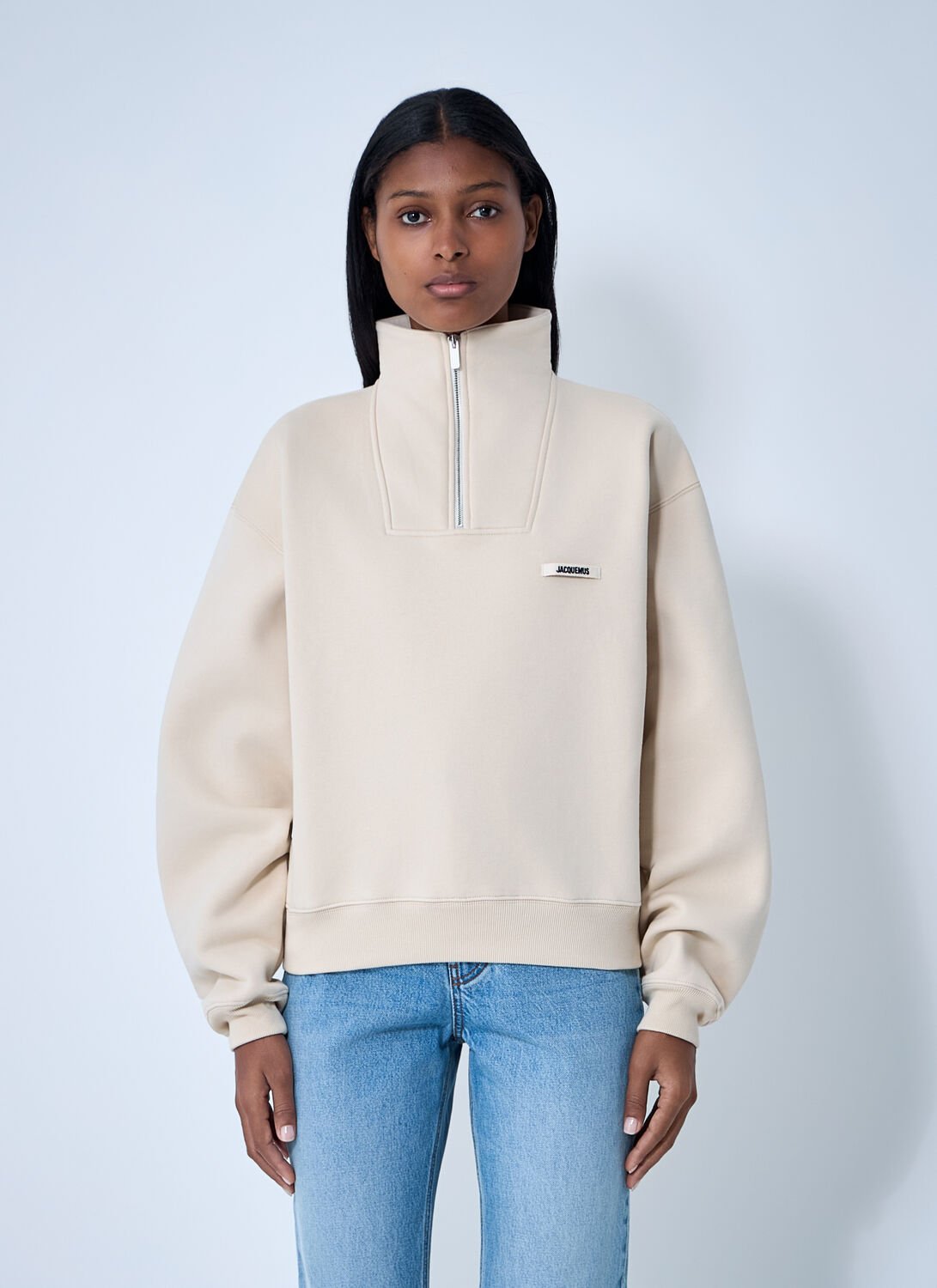 Jacquemus Beige The Gros Grain Zipped-rollneck Sweatshirt In Nude