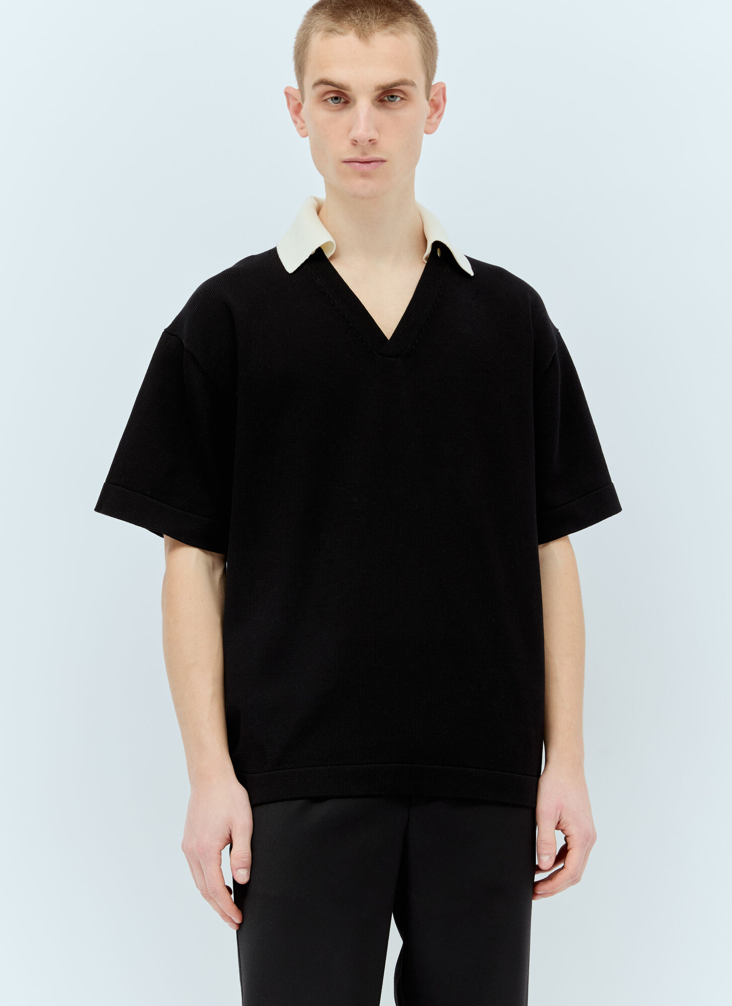 Jil Sander Cotton Knit Polo Shirt In Black