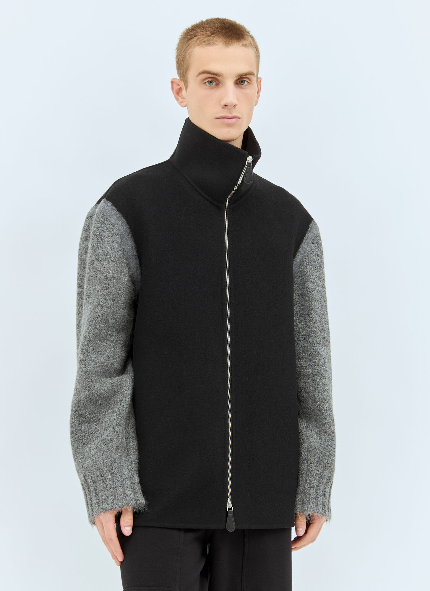 Jil Sander Men's Black Knit-Sleeves Wool Jacket - Man Jackets Eu - 48