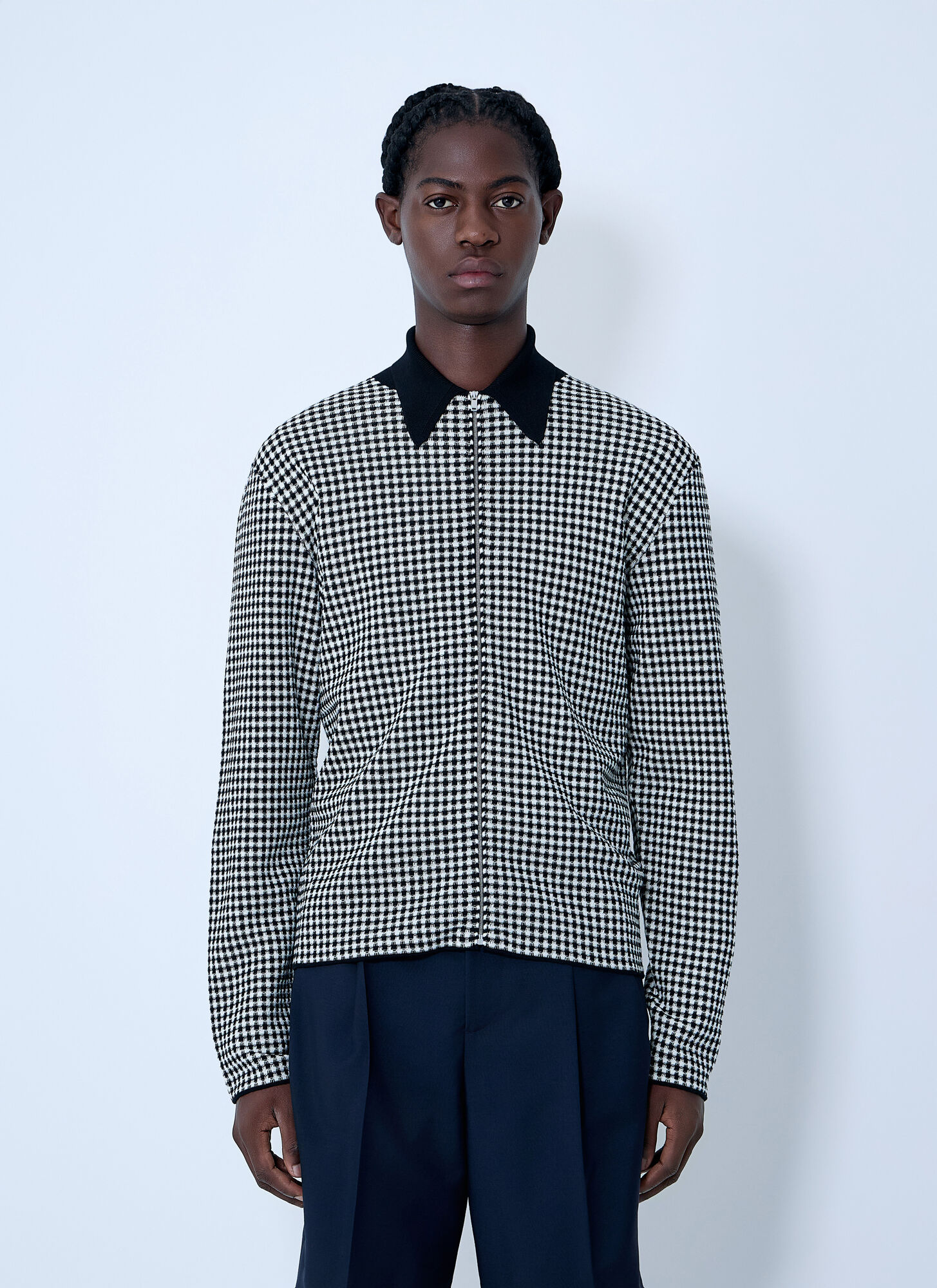 Jil Sander Jil Sander Houndstooth Zip-up Shirt - Man Polo Shirts Grey It - 48　ジル・サンダー ハウンドトゥース ジップアップ シャツ - メンズ ポロシャツ グレー It - 48