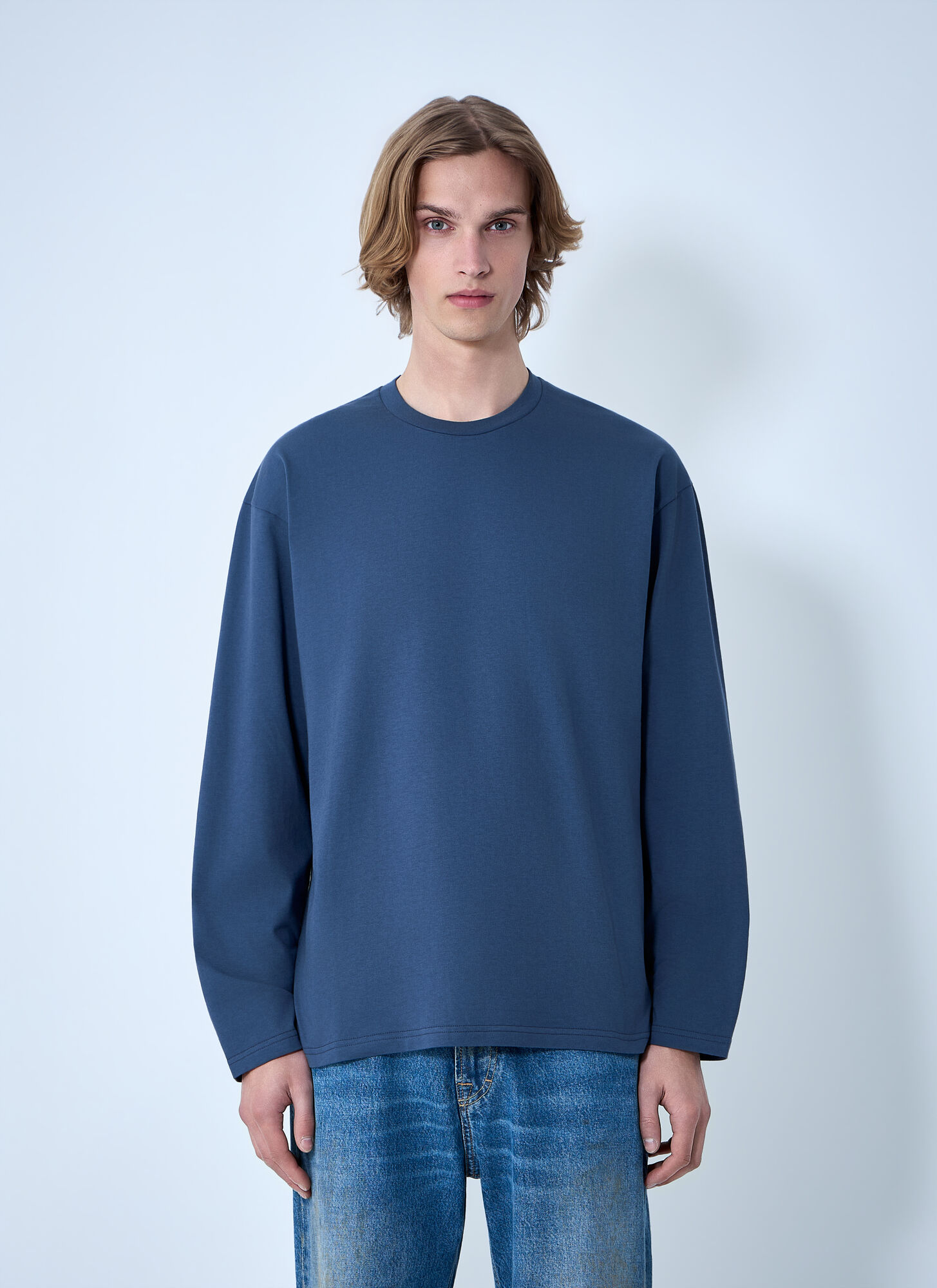 Jil Sander 罗纹圆领长袖上衣 - Male T恤 Light Blue L