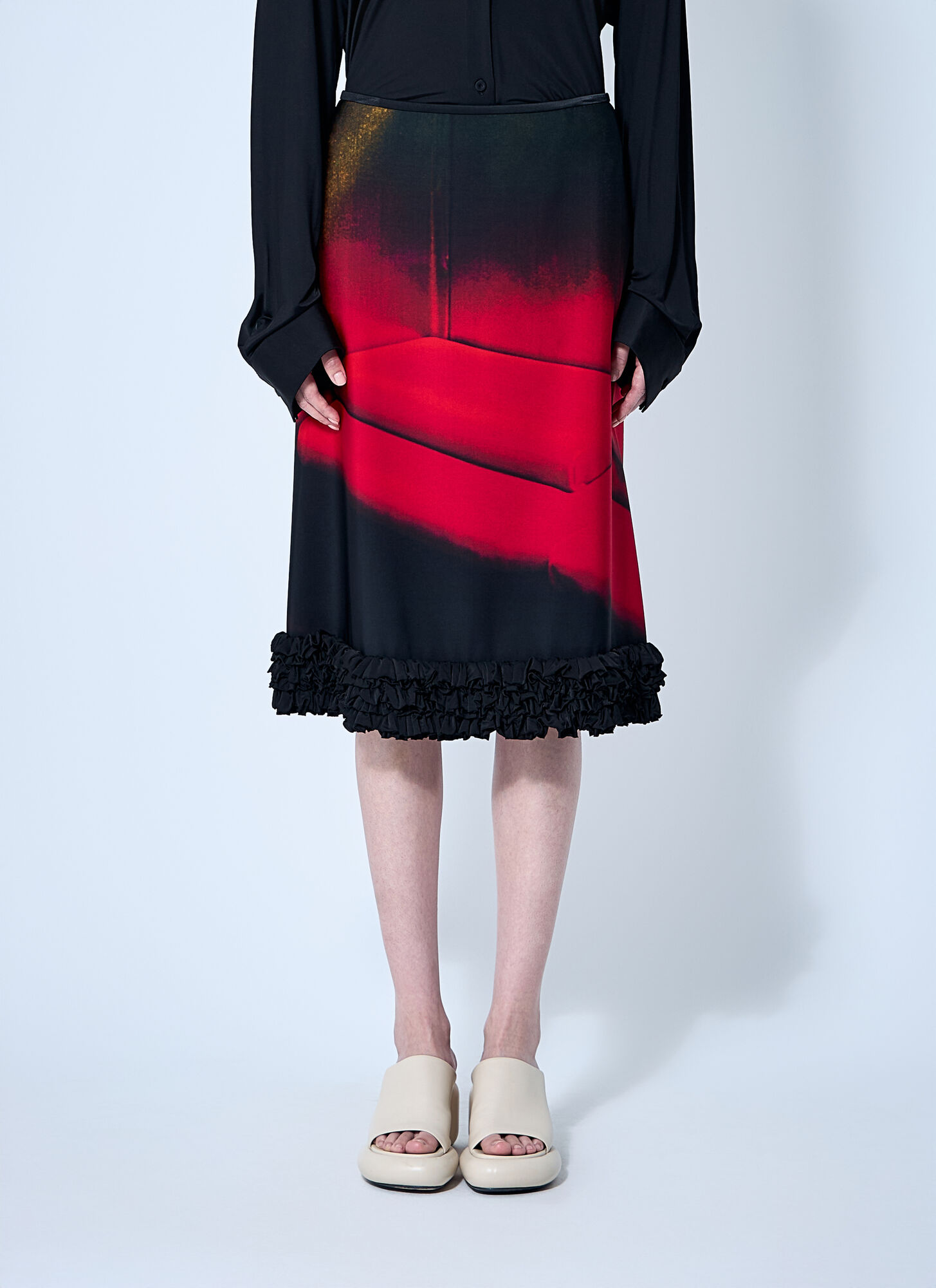 Jil Sander Abstract Straight Ruched Midi Skirt In Black