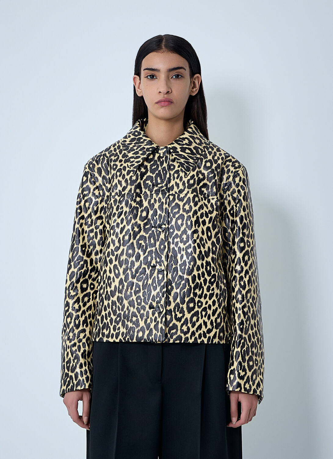 Jil Sander Leopard Print Coated Linen Crop Jacket In Animal Print