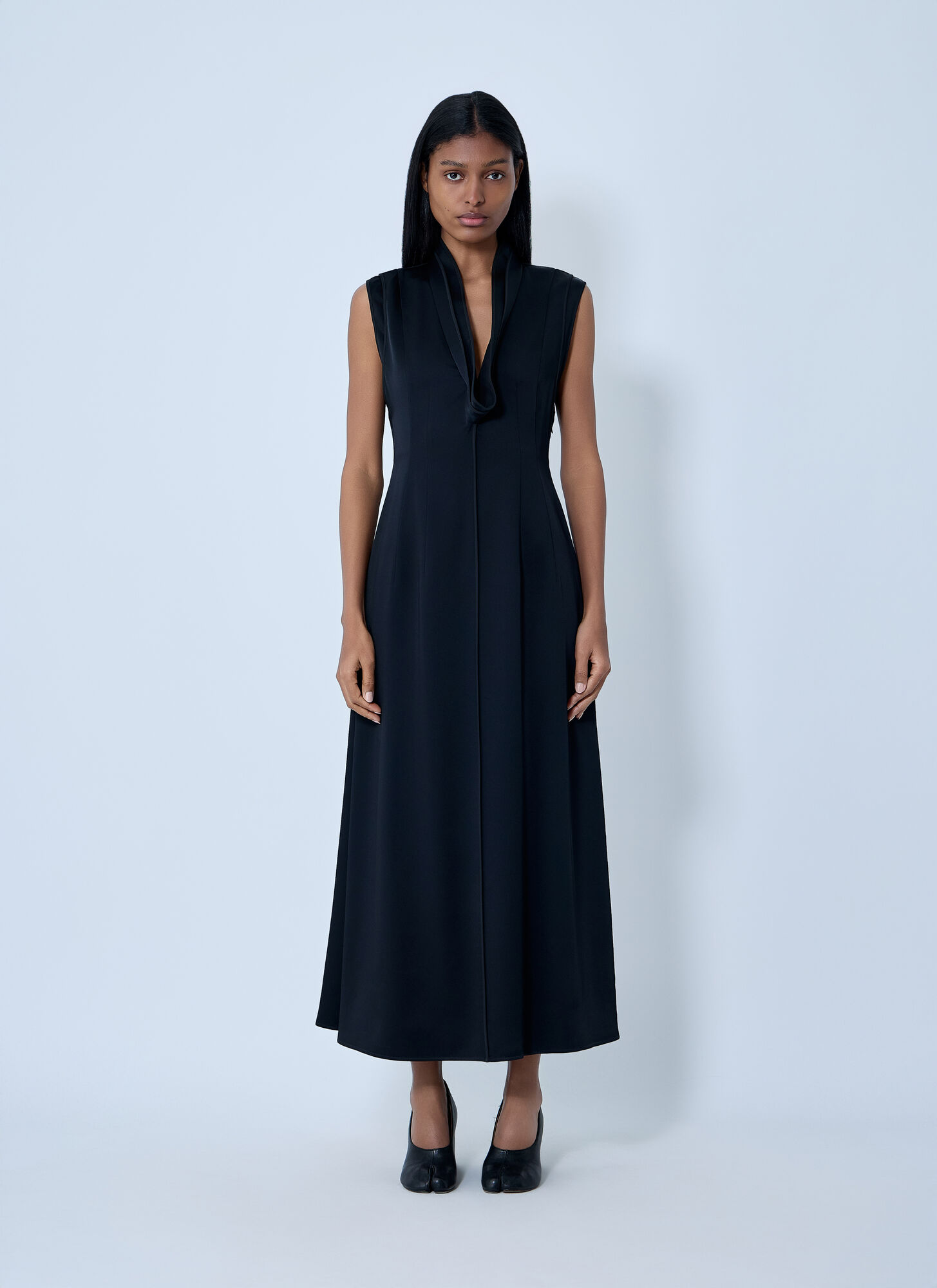 Jil Sander V-Neck Midi Dress - Woman Dresses Black Fr - 36 - Immagine 3