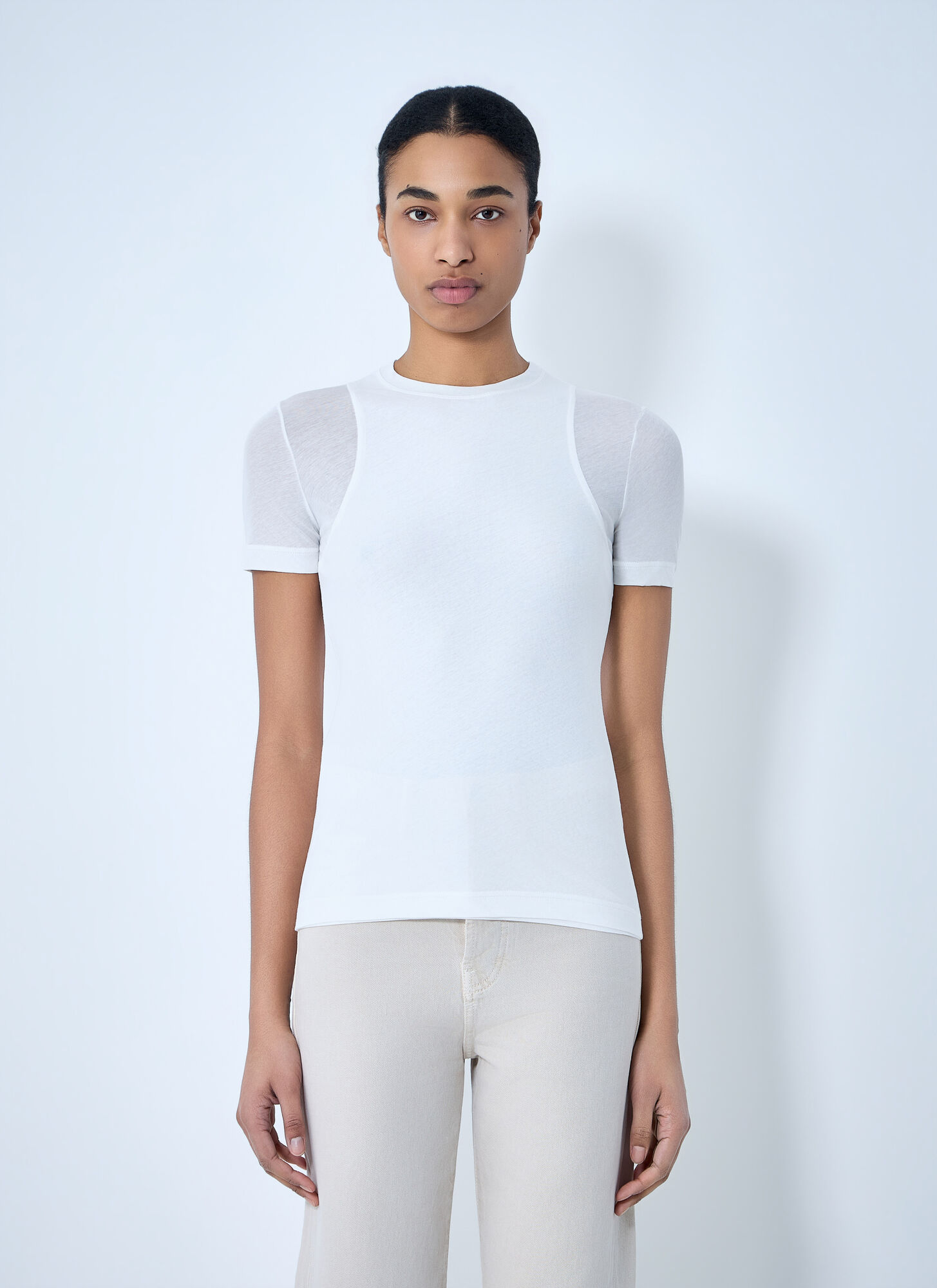 Jil Sander Women's White Crew Neck Fitted T-Shirt - Woman T-Shirts M