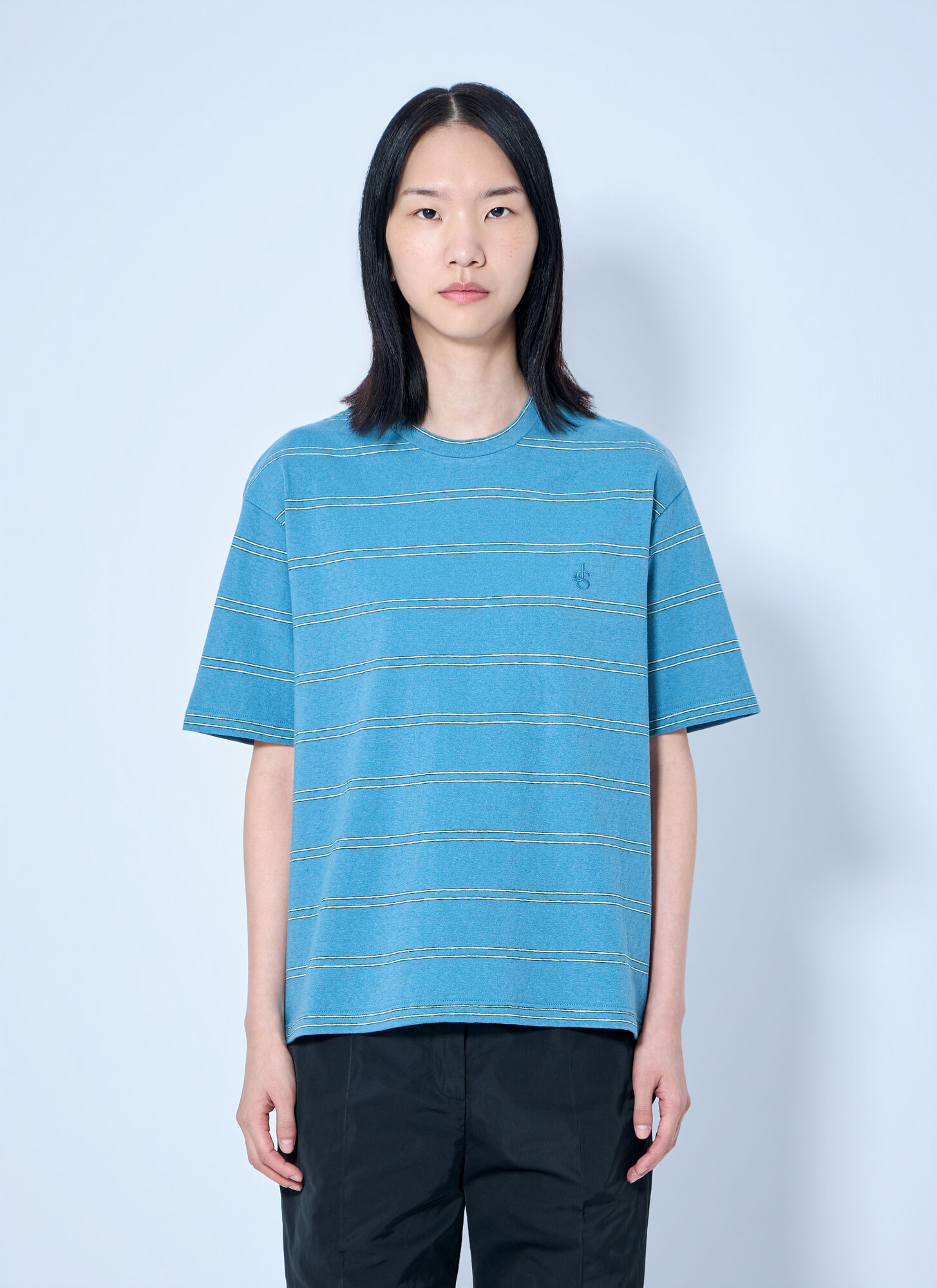 Jil Sander Women's Blue Striped Crewneck T-Shirt - Woman T-Shirts M