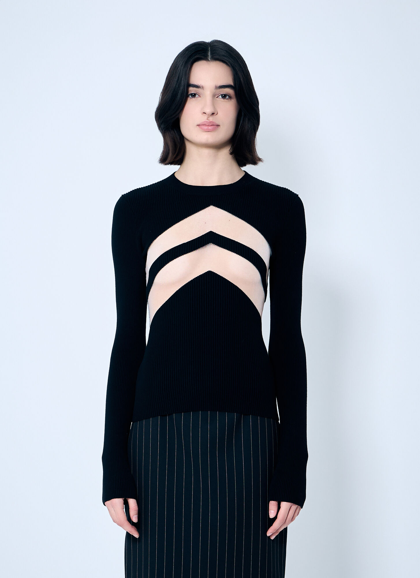 Jean Paul Gaultier Rib Sweater With Transparent Panels In Black