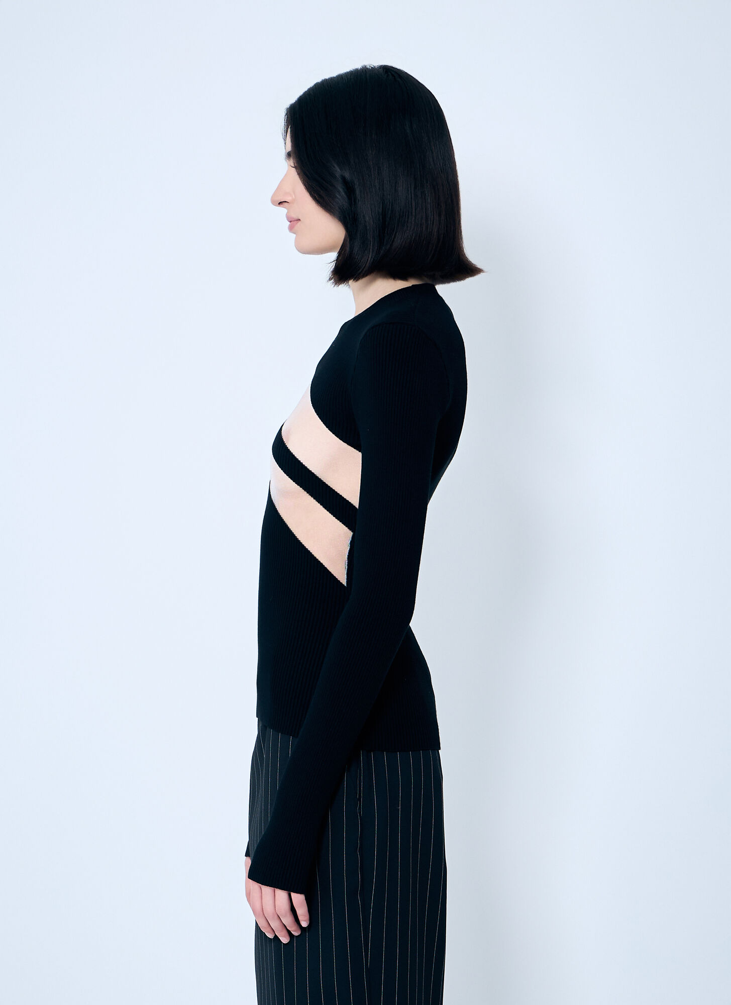  Jean Paul Gaultier Jean Paul Gaultier Rib Sweater With Transparent Panels - Frau Tops Black Xs 