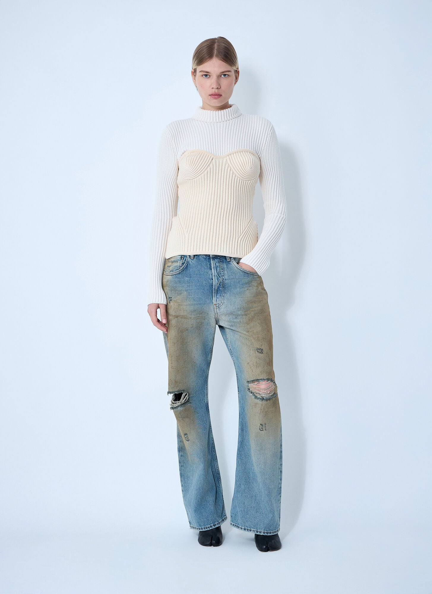  Jean Paul Gaultier Jean Paul Gaultier Ribbed Wool Sweater - Frau Strick White S 