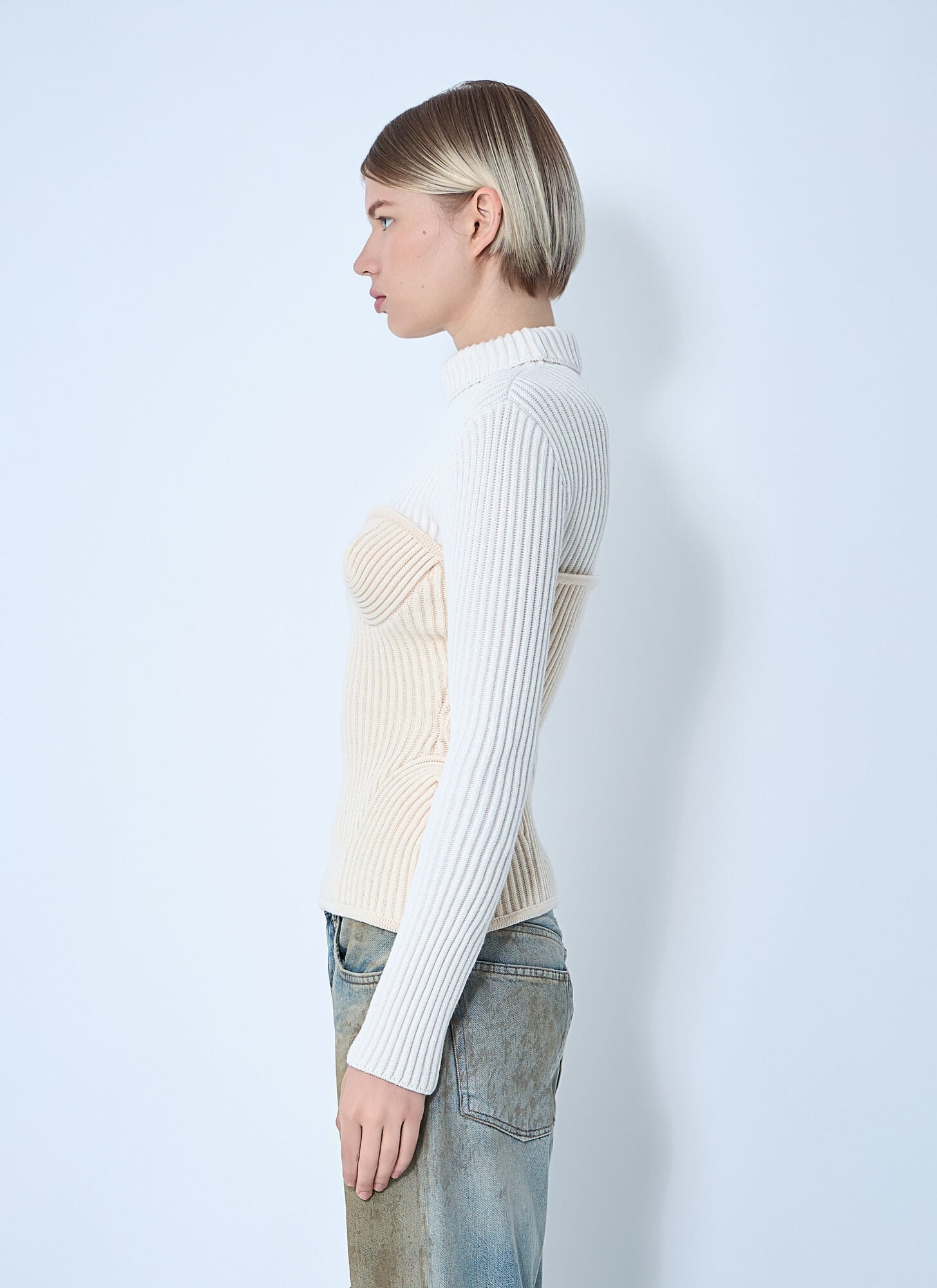  Jean Paul Gaultier Jean Paul Gaultier Ribbed Wool Sweater - Frau Strick White S 