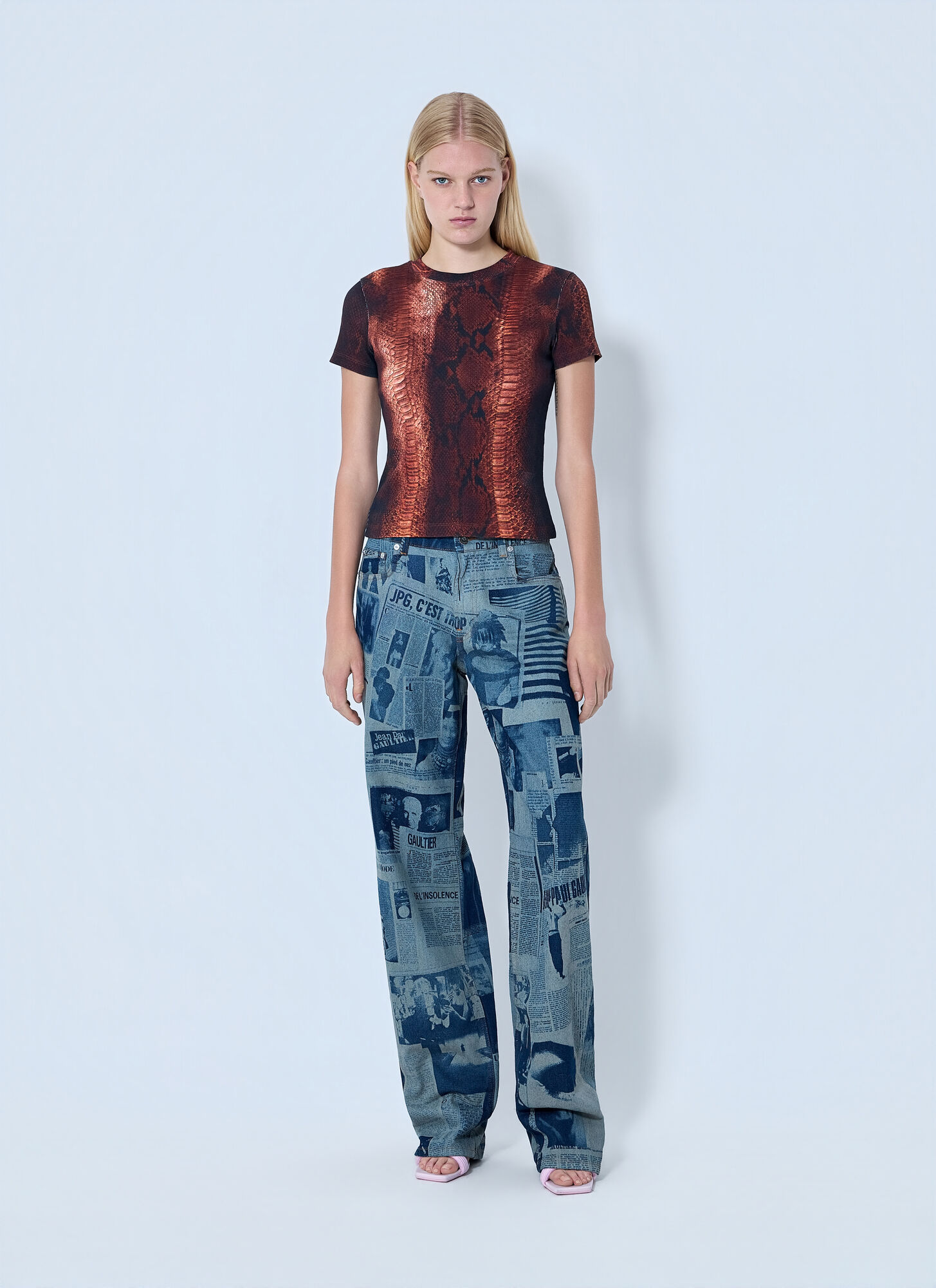  Jean Paul Gaultier Jean Paul Gaultier Cotton Ribbed Python Print T-shirt - Frau T-shirts Brown S 