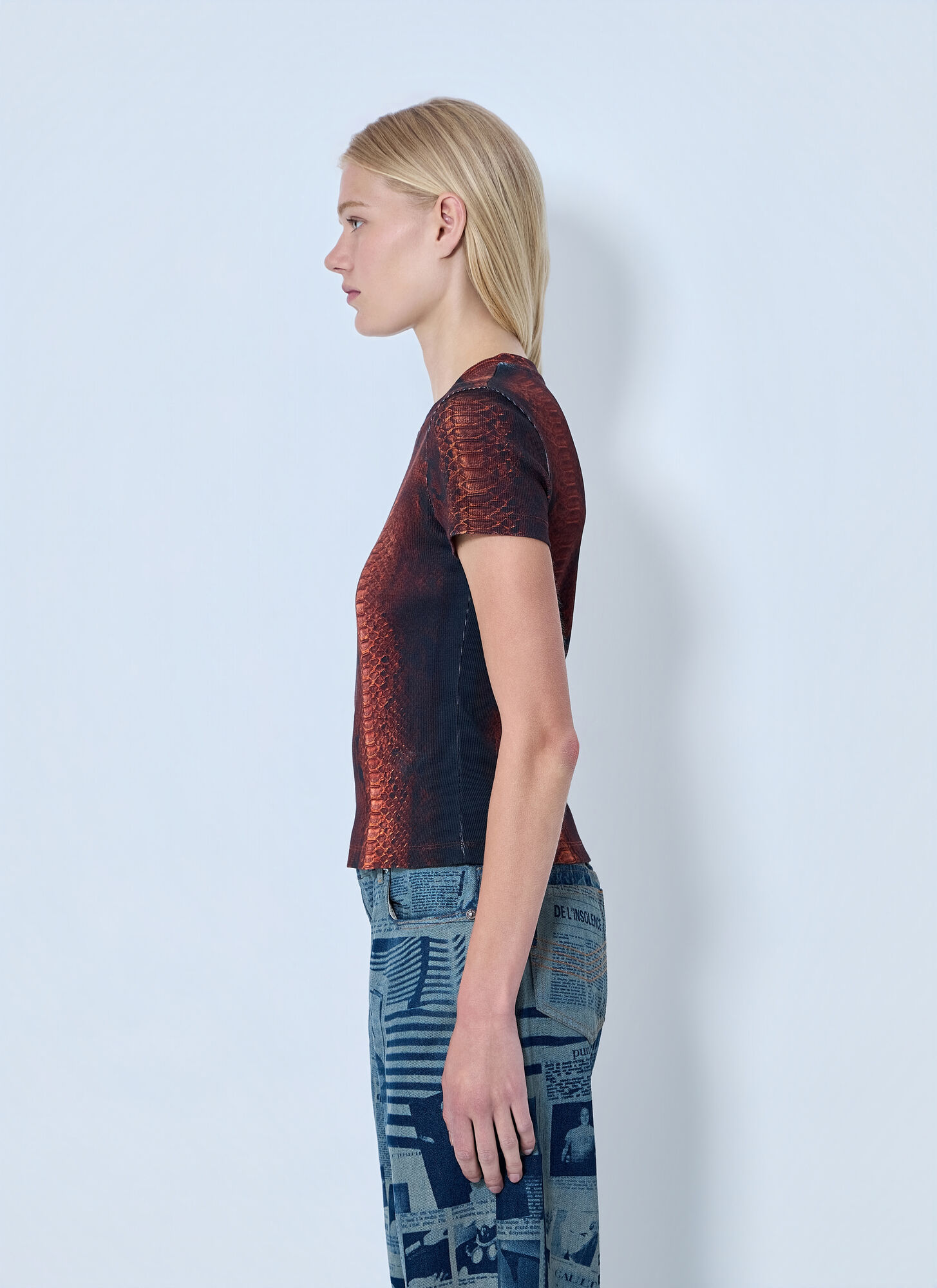  Jean Paul Gaultier Jean Paul Gaultier Cotton Ribbed Python Print T-shirt - Frau T-shirts Brown S 