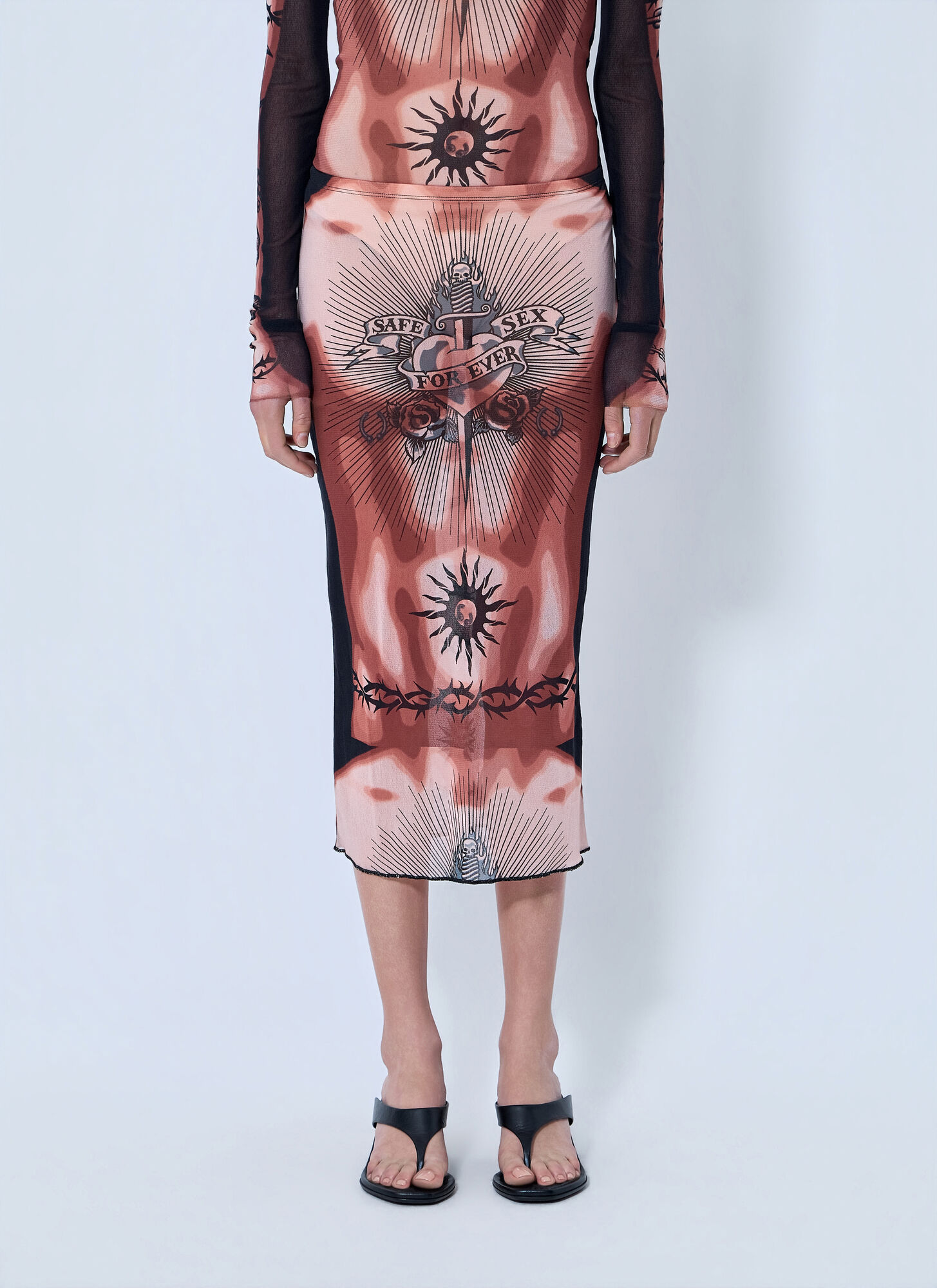 Jean Paul Gaultier Re-edition Safe Sex Tattoo Long Skirt - Woman Skirts Brown Xs