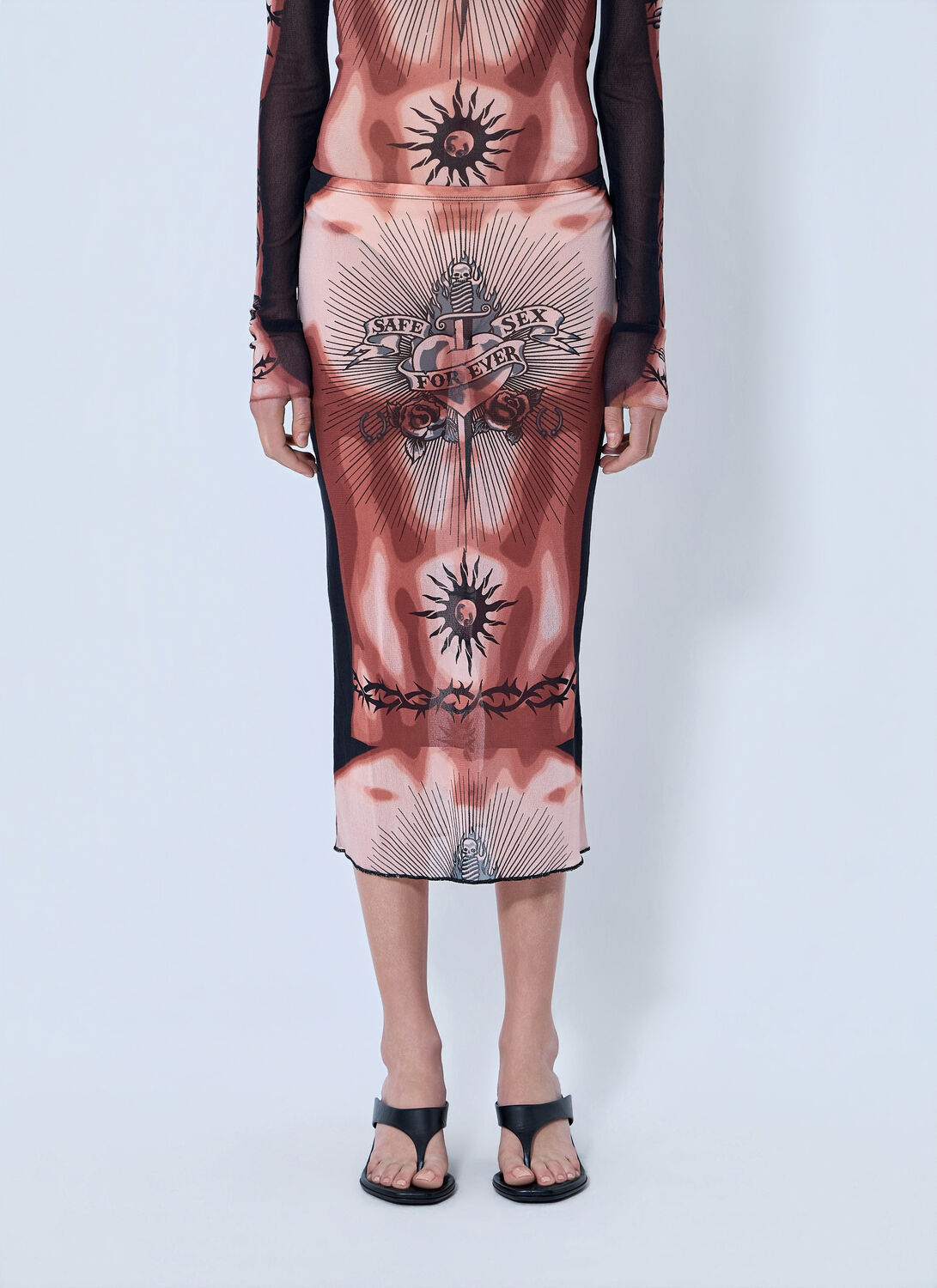 Jean Paul Gaultier Re-edition Safe Sex Tattoo Long Skirt - Woman Skirts Brown Xs