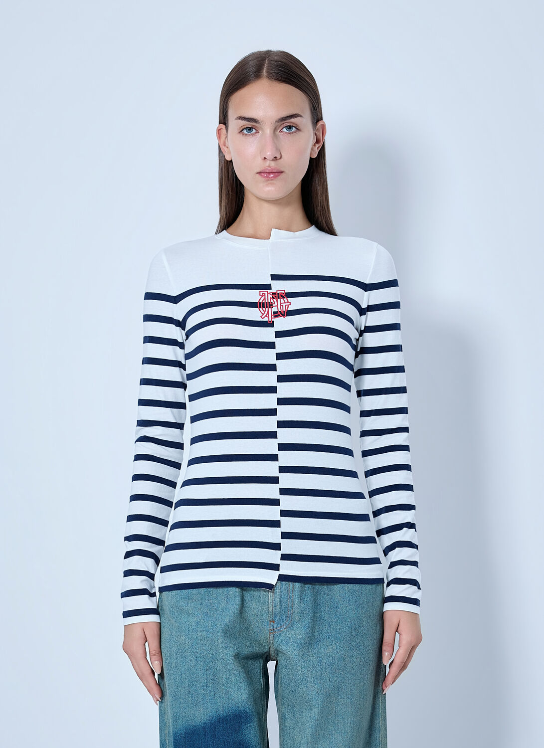 Jean Paul Gaultier Striped Crewneck Long-sleeve Top - Woman Tops White L