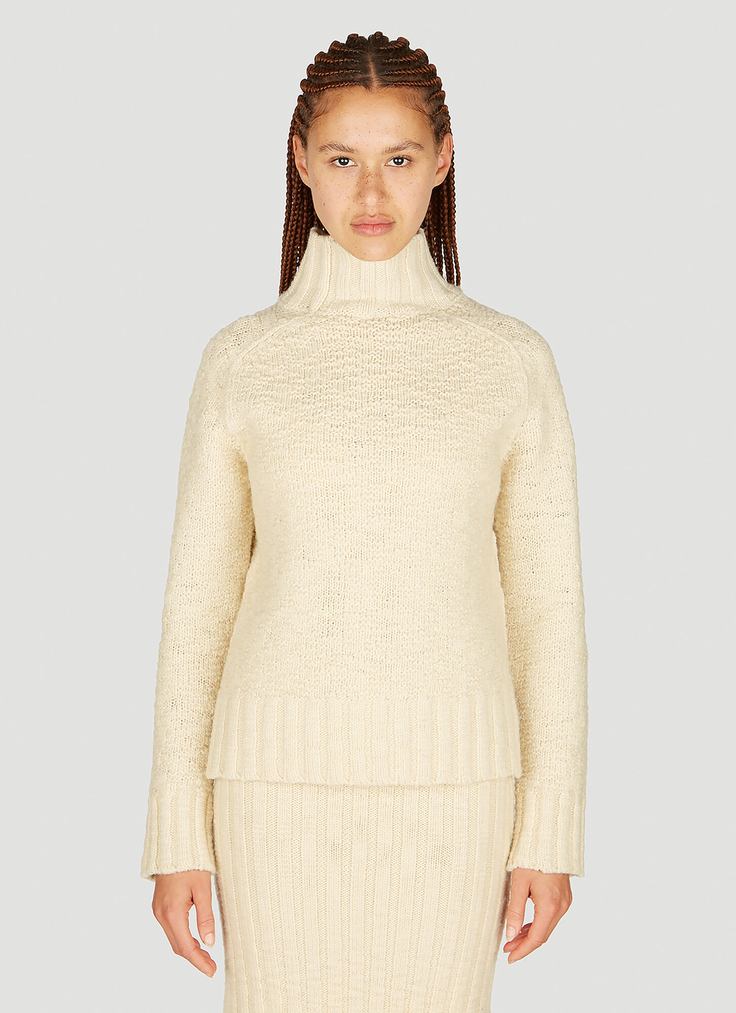 Jil Sander+ High Neck Textured Knit Sweater In Beige
