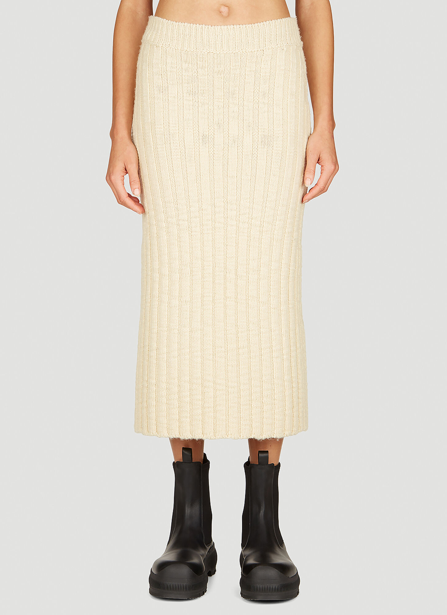 Jil Sander Wool Rib Midi Skirt In Neutral
