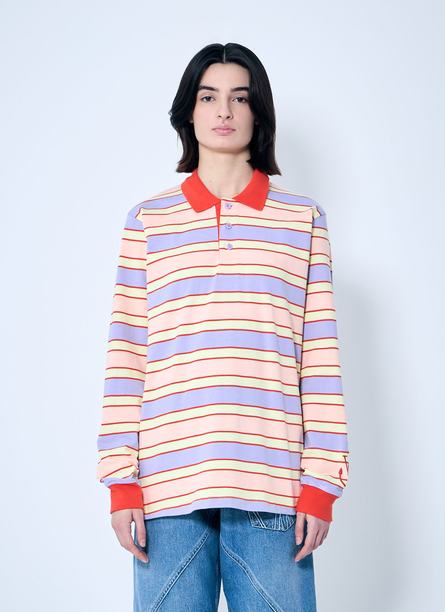 Jw Anderson Women Striped Polo Shirt With Contrast Trims In Purple