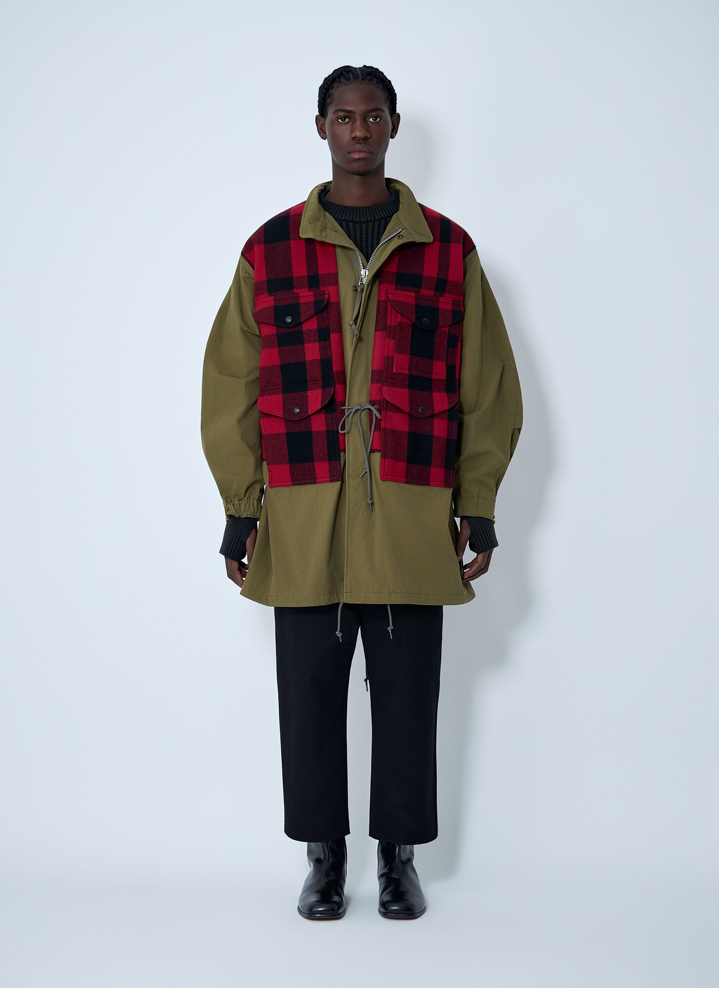  Junya Watanabe Junya Watanabe Check Coat - Mann Mäntel Khaki M 