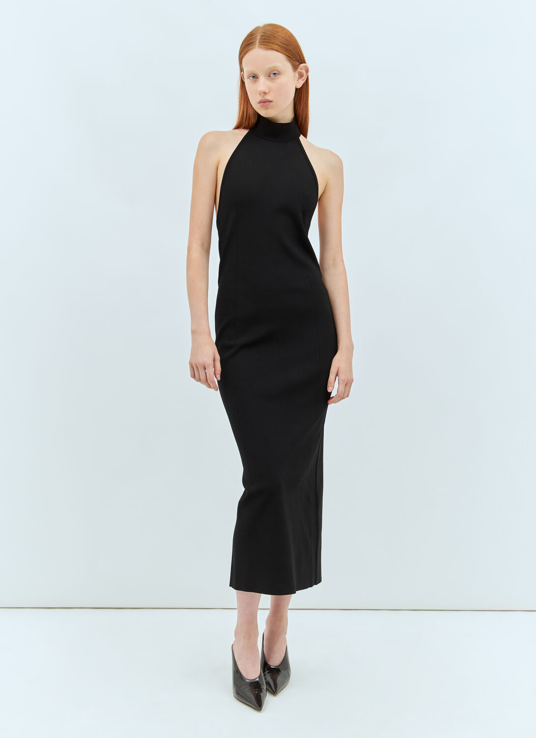 Khaite Suzanne Jersey Halterneck Midi Dress In Black