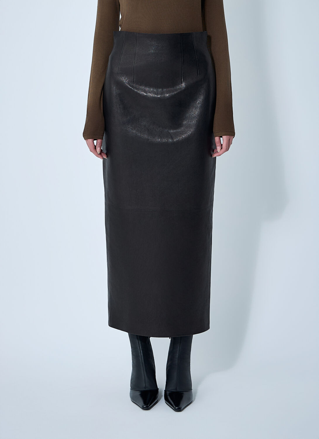 Khaite Loxley Leather Skirt In Black