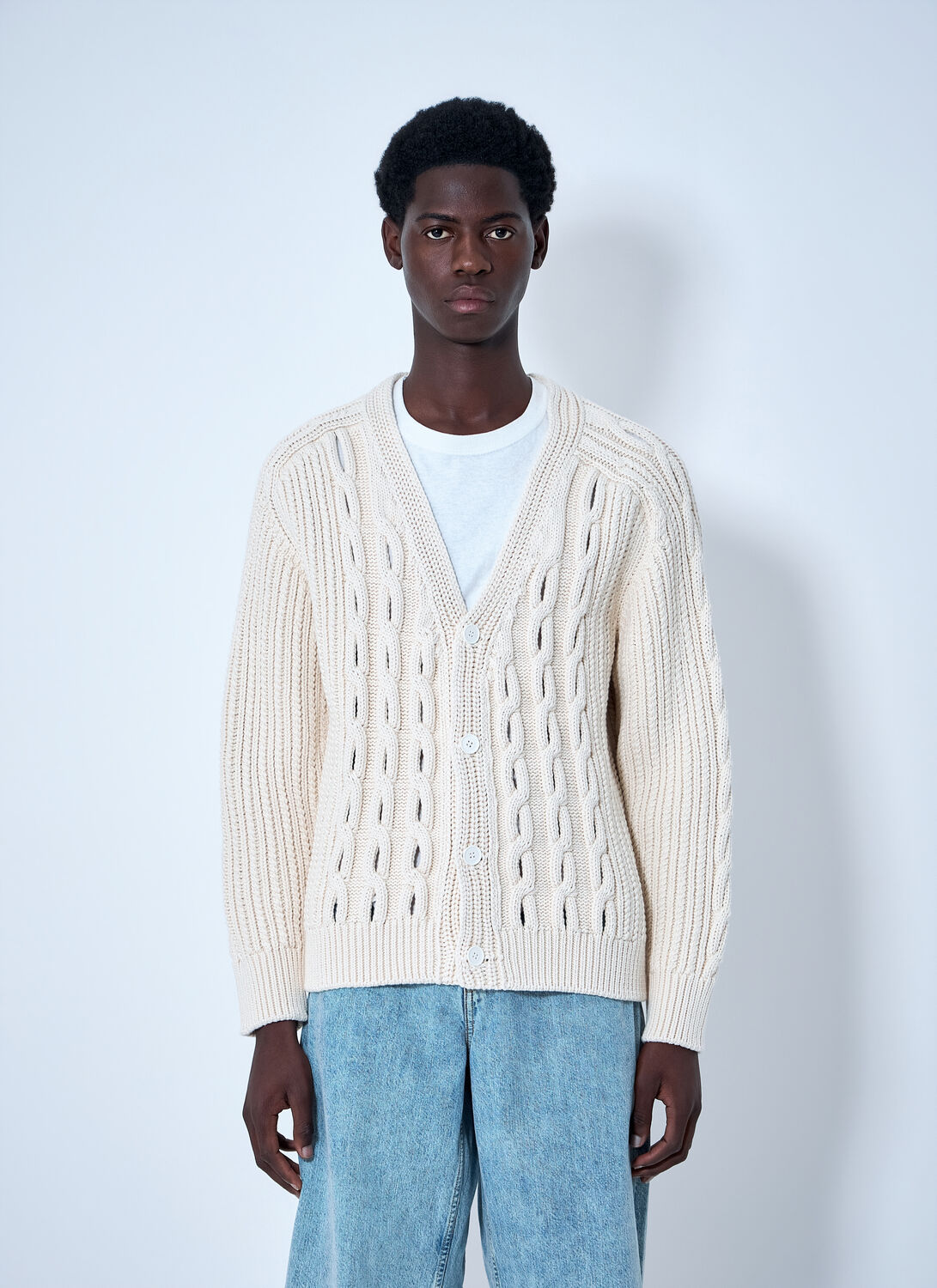 Lacoste Cable Knit Cardigan - Man Knitwear White M
