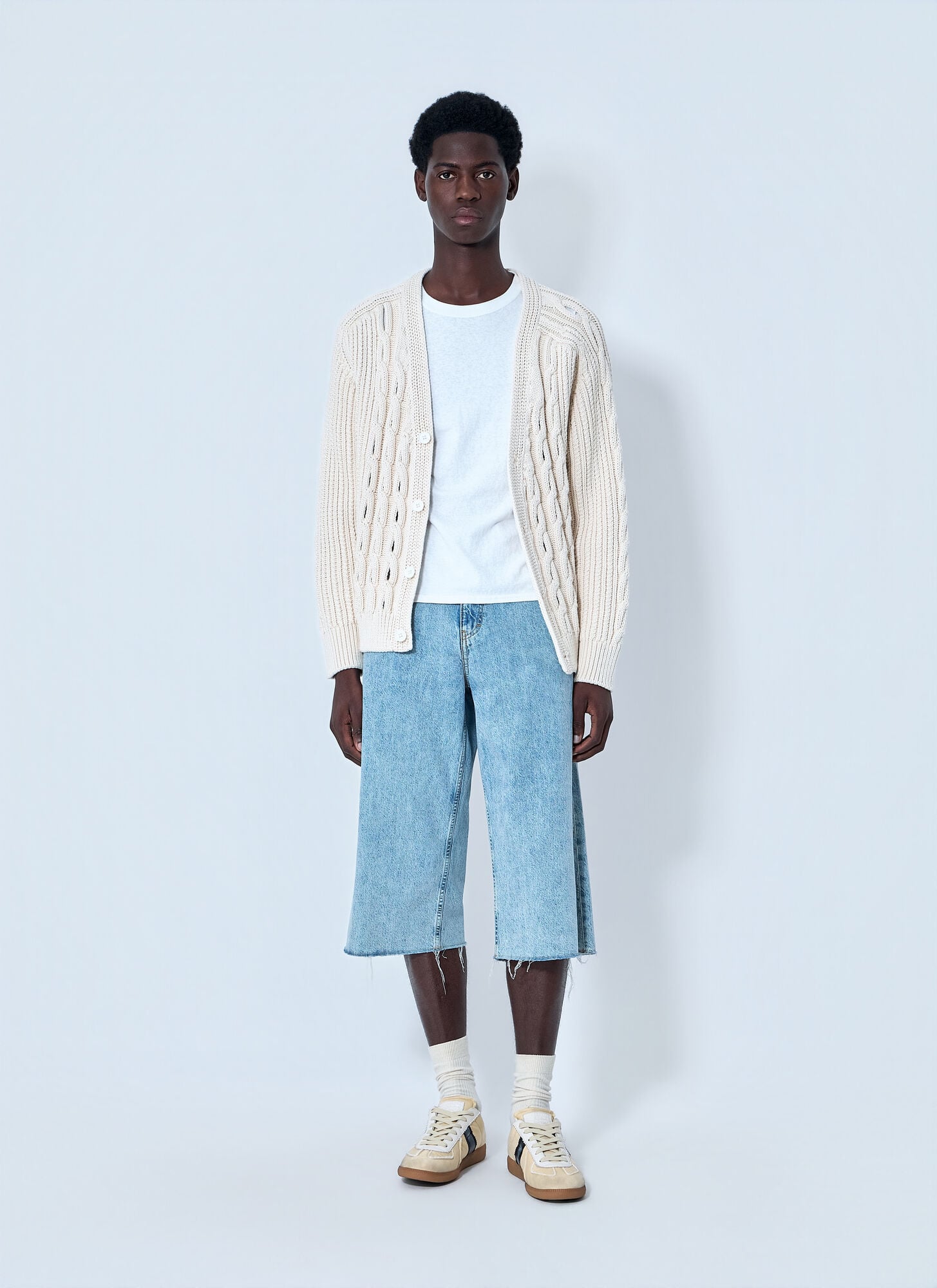  Lacoste Lacoste Cable Knit Cardigan - Mann Strick White M 