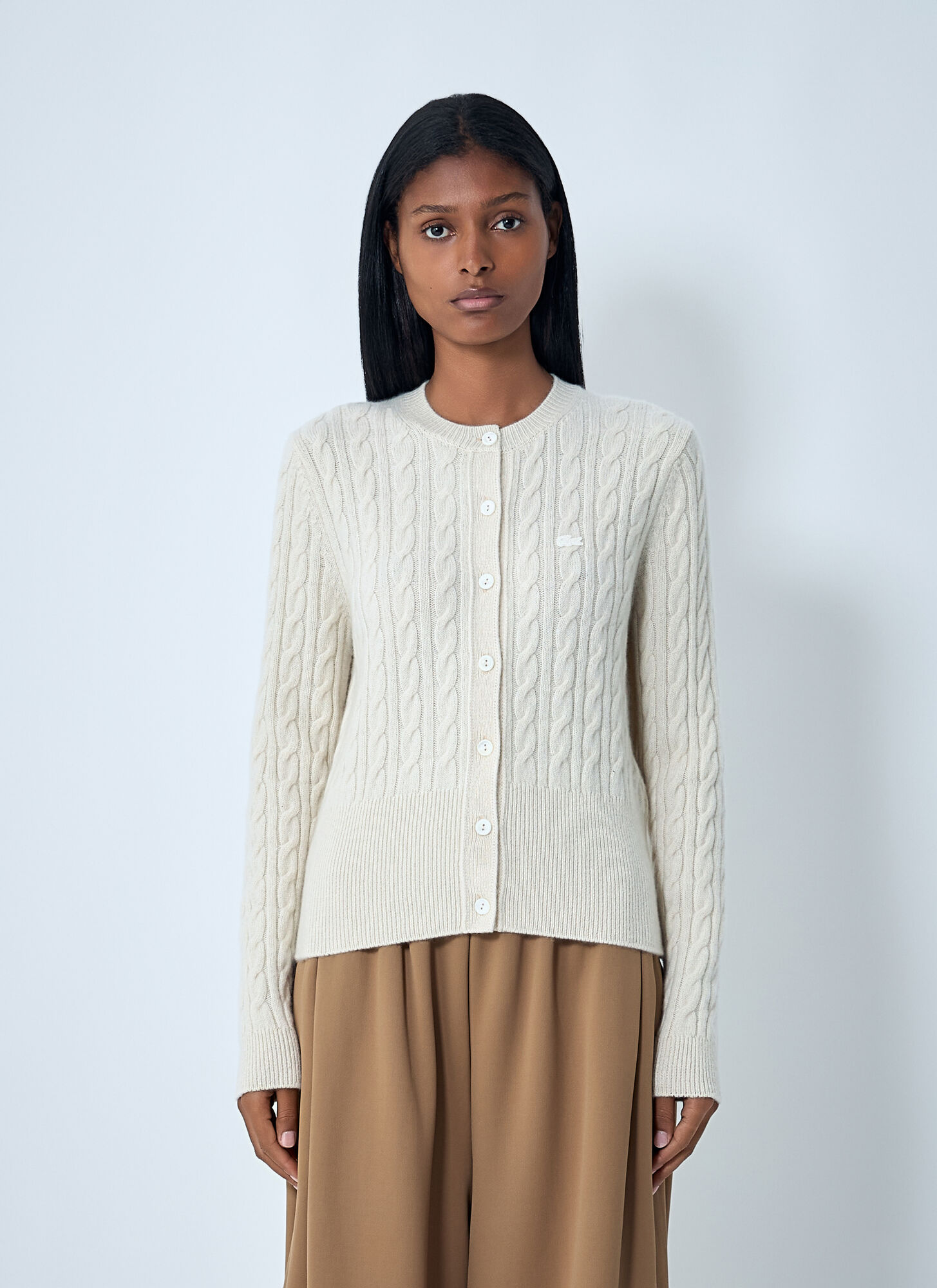 Lacoste Women's Cream Cable Knit Cardigan - Woman Knitwear It - 38