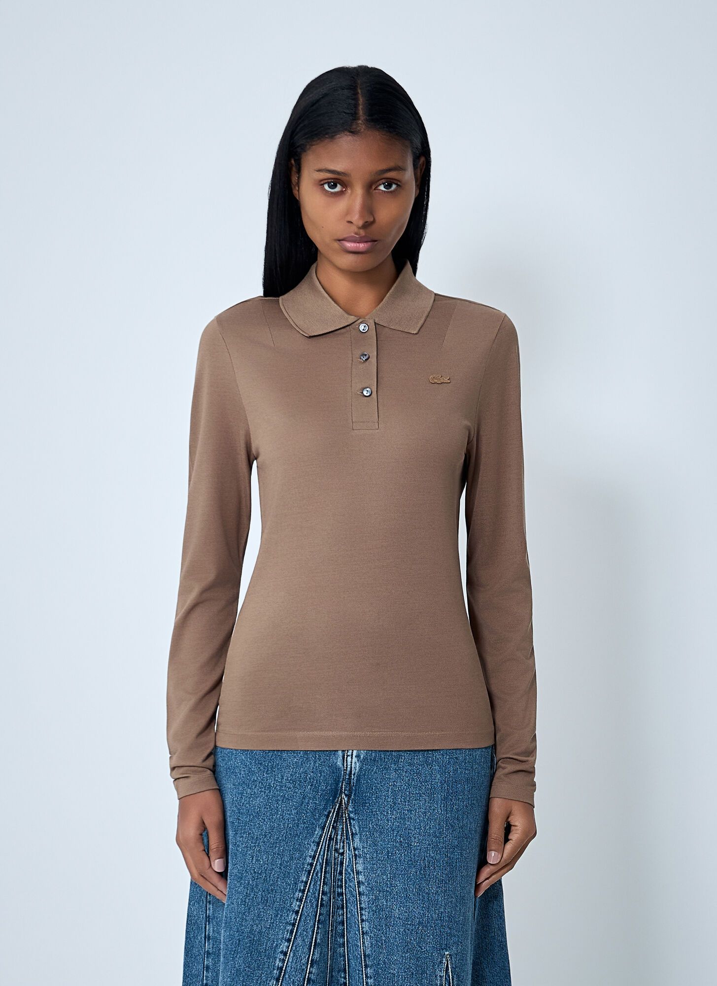 Lacoste Silk Polo Shirt In Brown