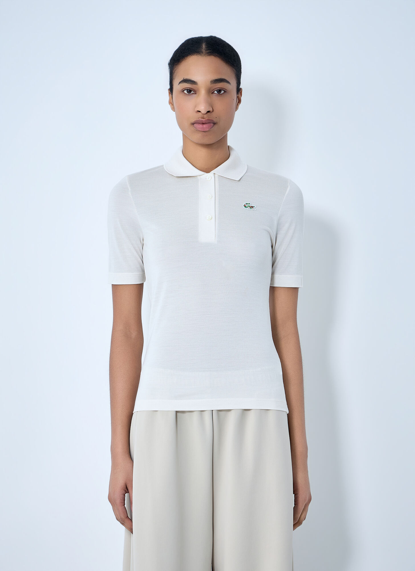 Lacoste Women's White Piqué Knit Polo Shirt - Woman T-Shirts Xs