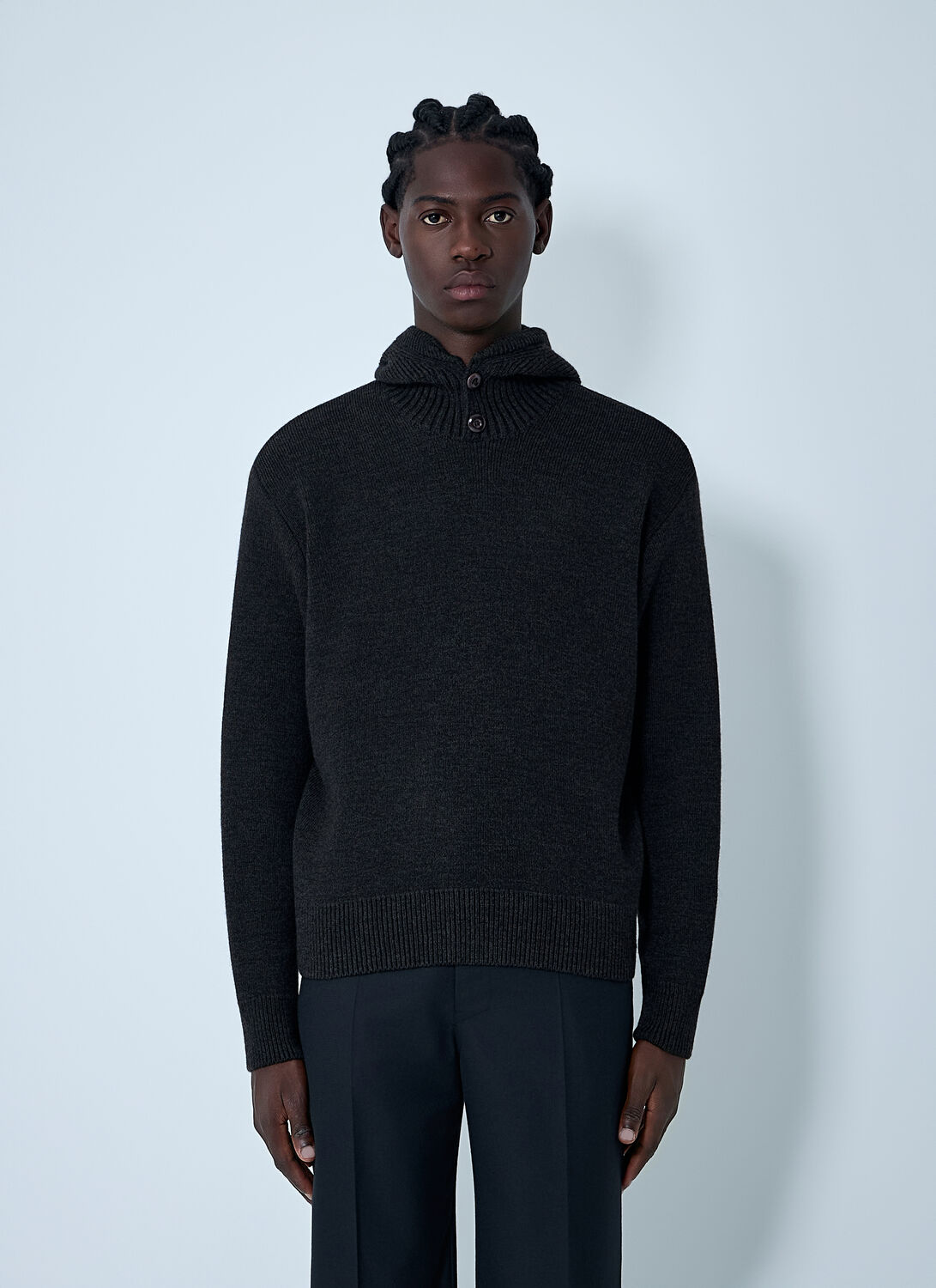 Lemaire Alpaca Wool Hooded Buttoned Sweater In Black